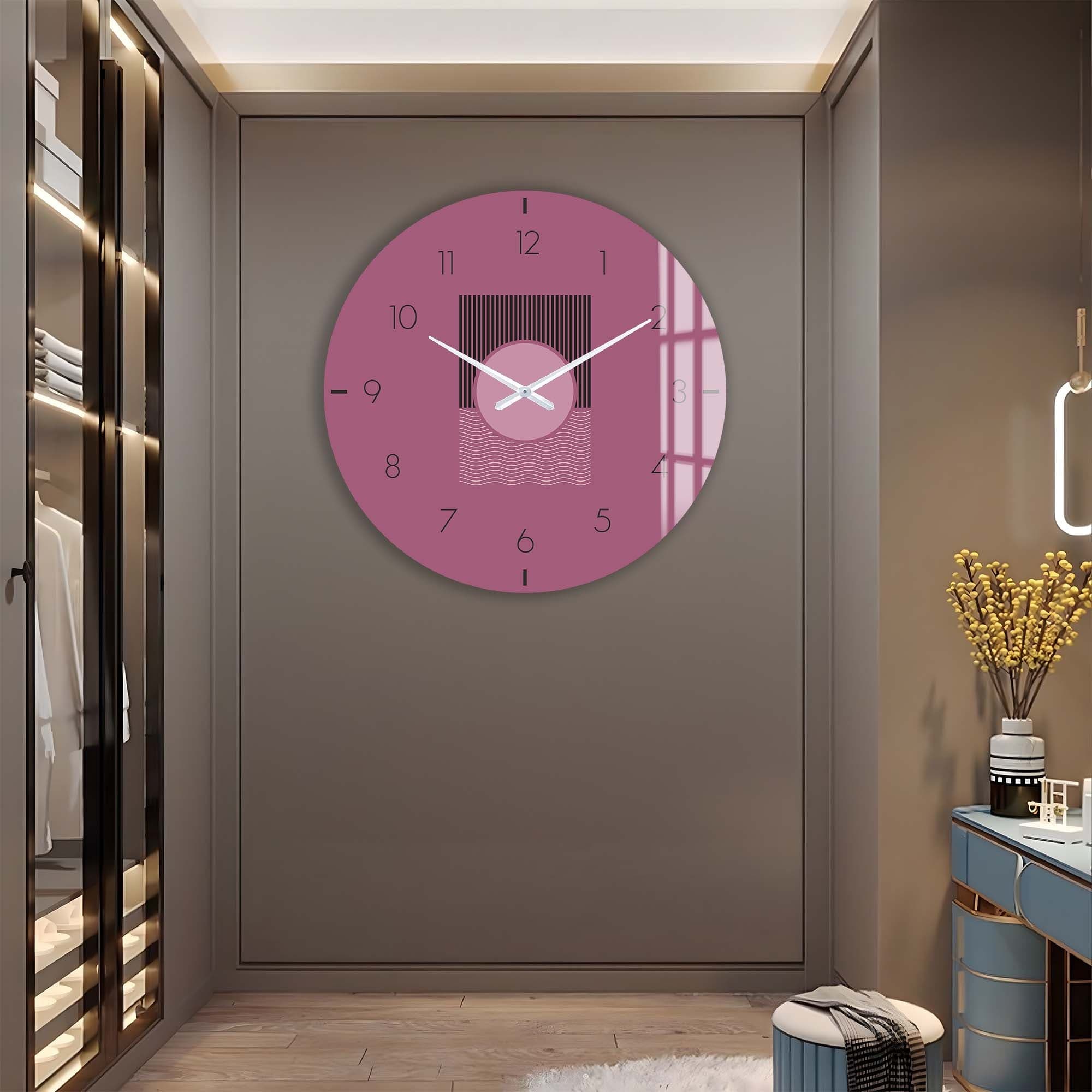 Soluna Mauve Glass Wall Clock - Modern Decorative Silent Non-Ticking Clock for Living Room, Bedroom, Office - Perfect Home & Office Decor