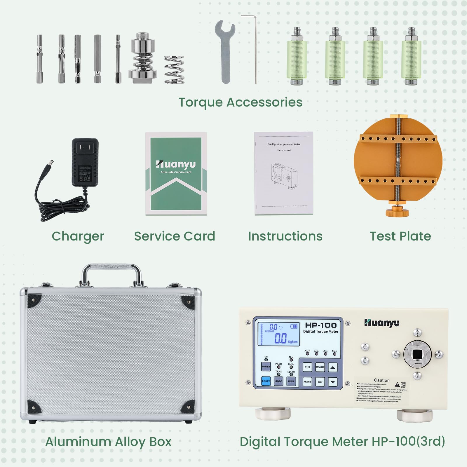 Huanyu HP100 Digital Torque Meter - Precision Torque Tester for Bottle Caps, Electric & Pneumatic Screwdrivers - Includes Test Plate | Perfect for Quality Control in Packaging, Manufacturing & Maintenance