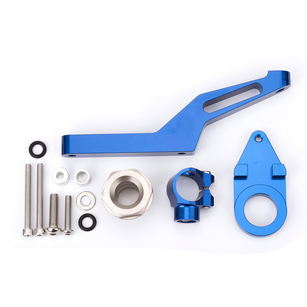 Adjustable Motorcycle Steering Damper Stabilizer - Universal Fit for Kawasaki Ninja ZX6R 2009-2019 - Blue & Blue Color - Includes Mounting Bracket Kit - Improves Handling & Safety for Street Riding and Track Racing