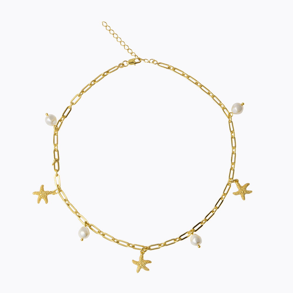 Elegant Sea Star Chain Necklace with Pearl Accent - Perfect for Beach Weddings, Summer Vacations & Boho Fashion