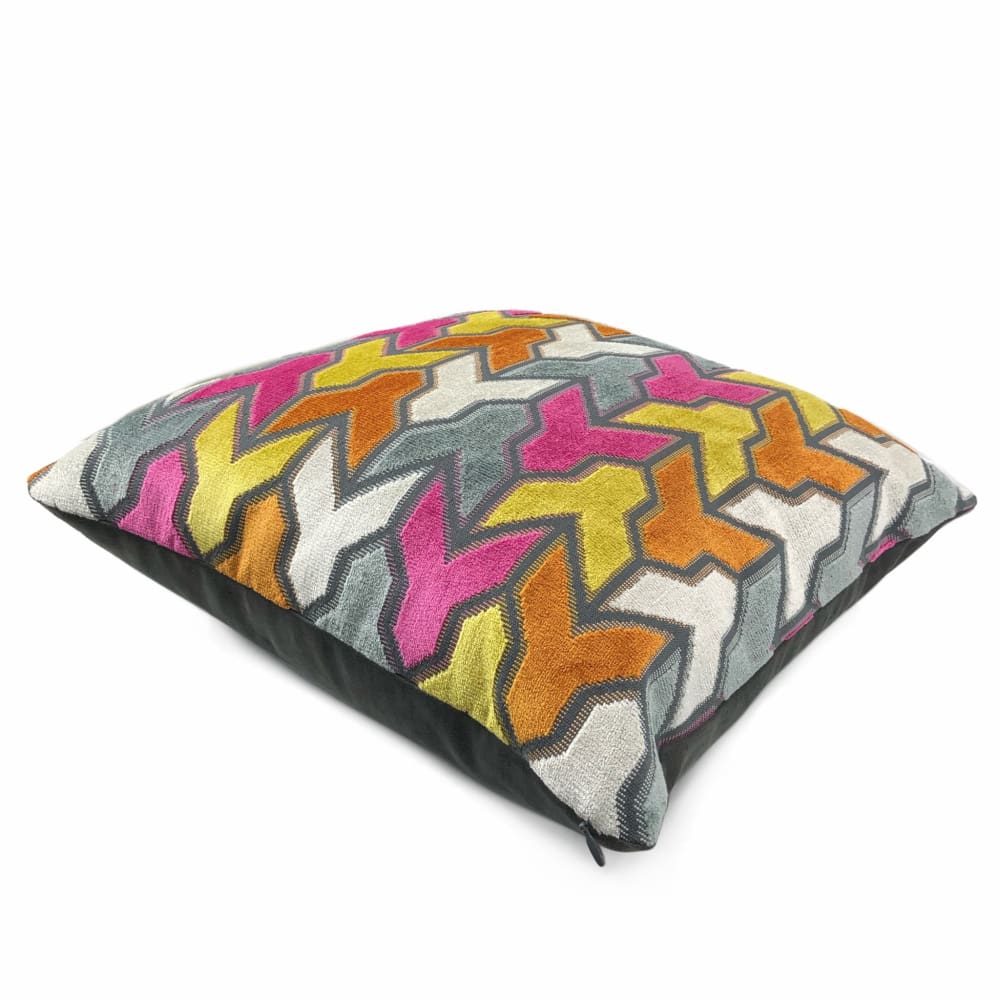 Brookhaven Arrow Geometric Velvet Pillow Cover - Pink, Orange, Yellow, Gray - Perfect for Sofa, Bed, Couch & Home Decor