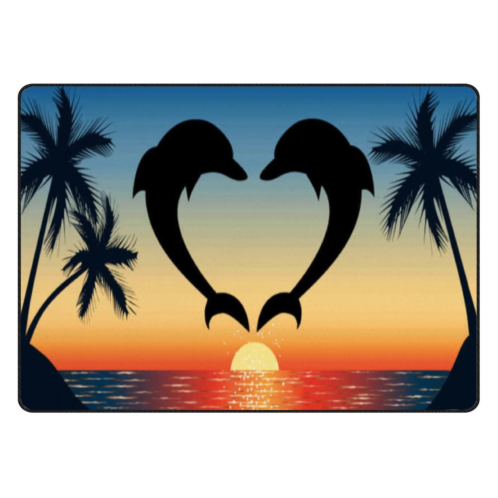 **Non-Slip Dolphin Love Large Area Rug 60x39 Inch - Soft Floor Carpet for Living Room, Bedroom, Kids Room, Playroom & Yoga - Perfect for Home Decor and Comfort**