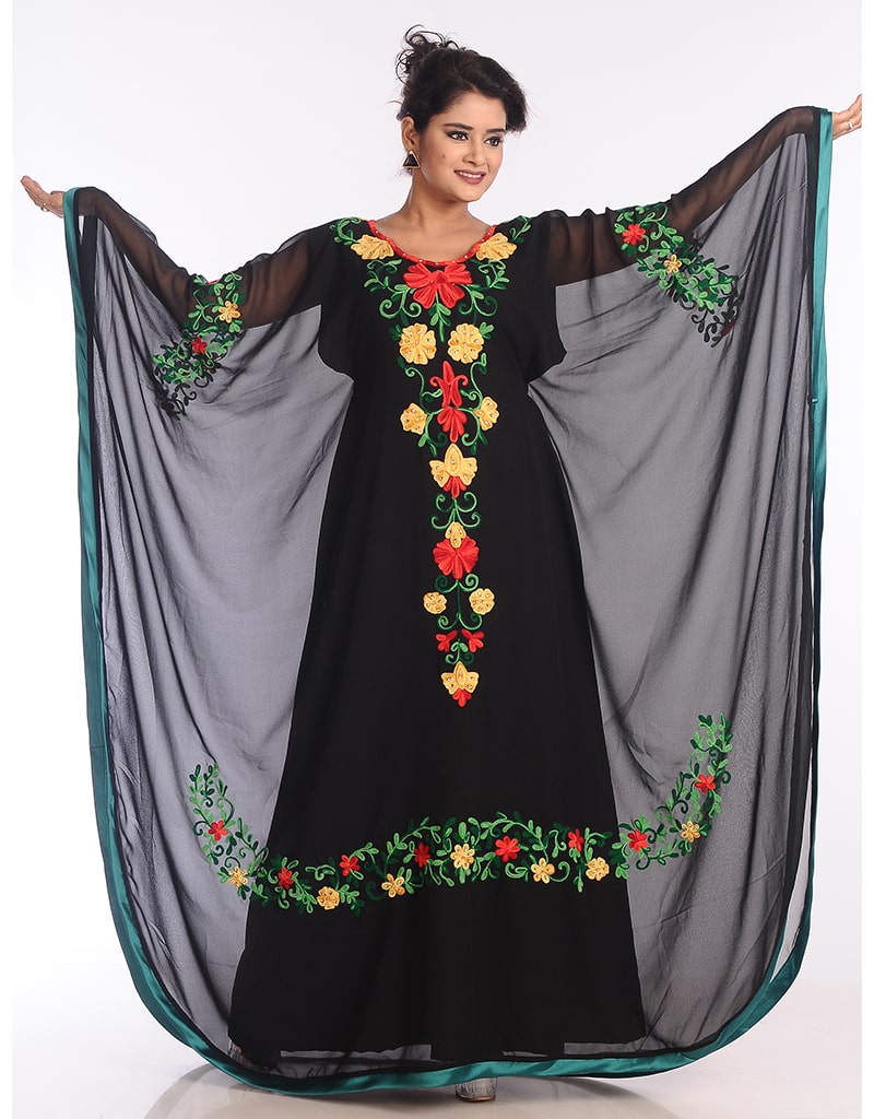 Elegant Arabic Black Georgette Farasha Dress with Hand Zari Embroidery - Perfect for Weddings, Parties & Special Occasions