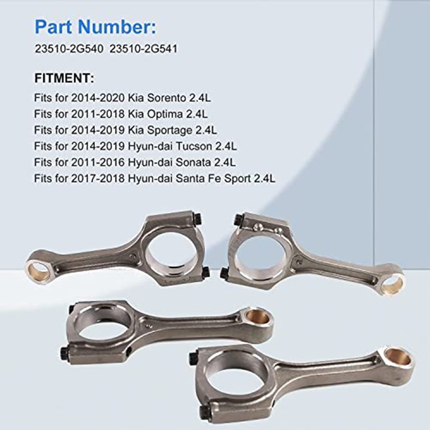 High-Quality Piston & Connecting Rod Kit 23040-2G500 23410-2G500 23510-2G540 - Compatible with 2011-2013 Hyundai Sonata 2.4L, Kia Sorento & Optima 2.4L Engine - Aftermarket Performance Parts for Engine Rebuild & Repair