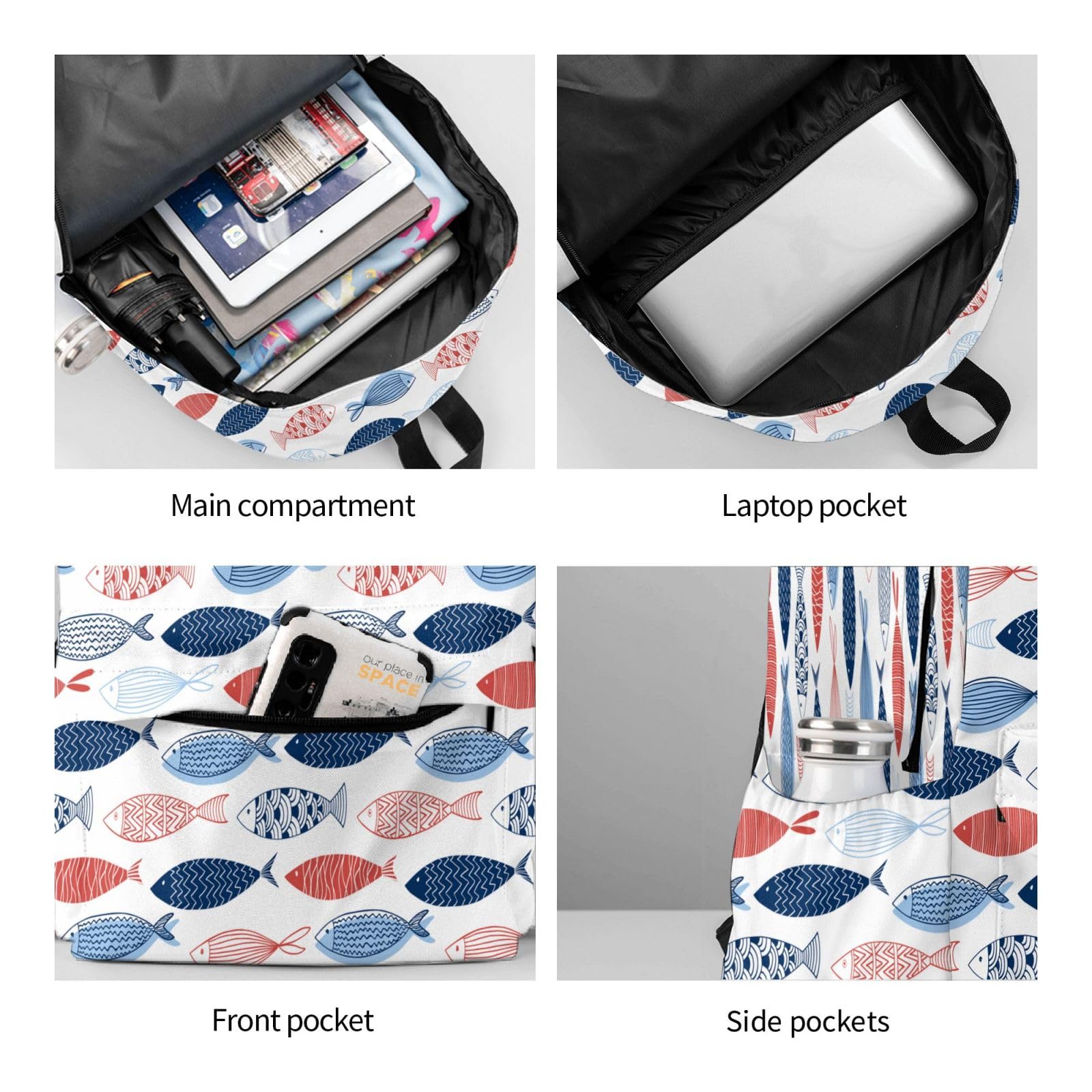 **Lightweight Ocean Fish Backpack - Waterproof School Bag for Kids, Teens & Adults - 16 Inch Laptop Daypack for Travel, Hiking & Daily Use**