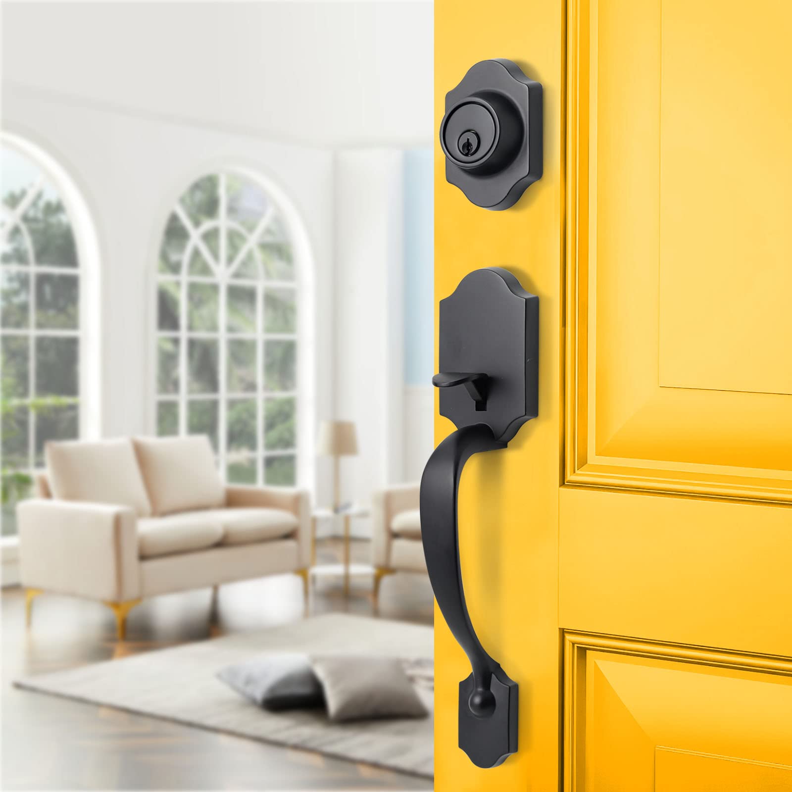 NeuType Matte Black Front Door Handle & Lock Set - Single Cylinder Deadbolt & Door Knob - Reversible for Right/Left Hand Doors - Secure Entryway Solution for Homes & Apartments