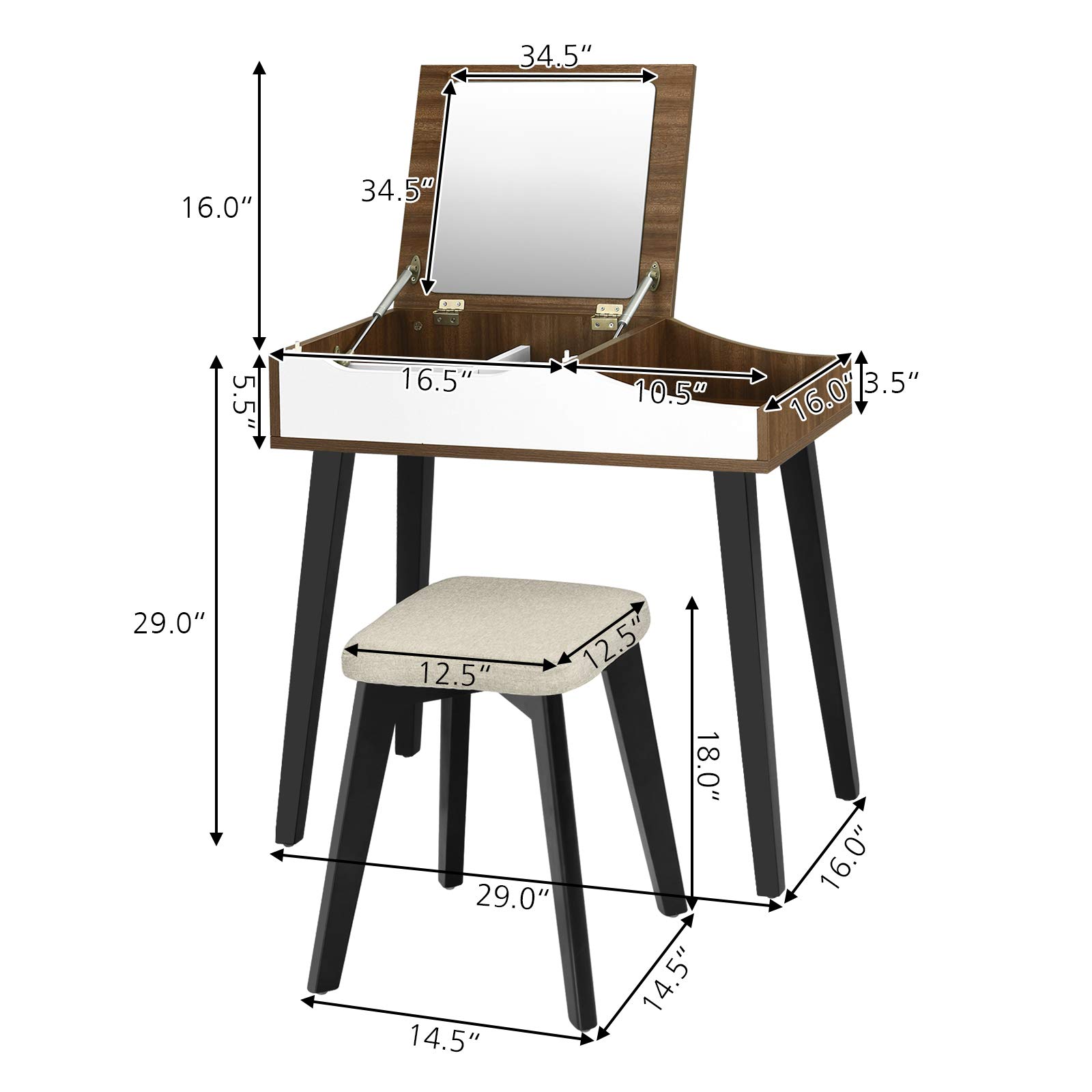 Nightcore Vanity Set with Flip Top Mirror & Cushioned Stool - Dressing Table with Removable Organizer for Makeup, Bedroom & Dressing Room - Perfect for Beauty Routine, Cosmetics Storage & Home Decor