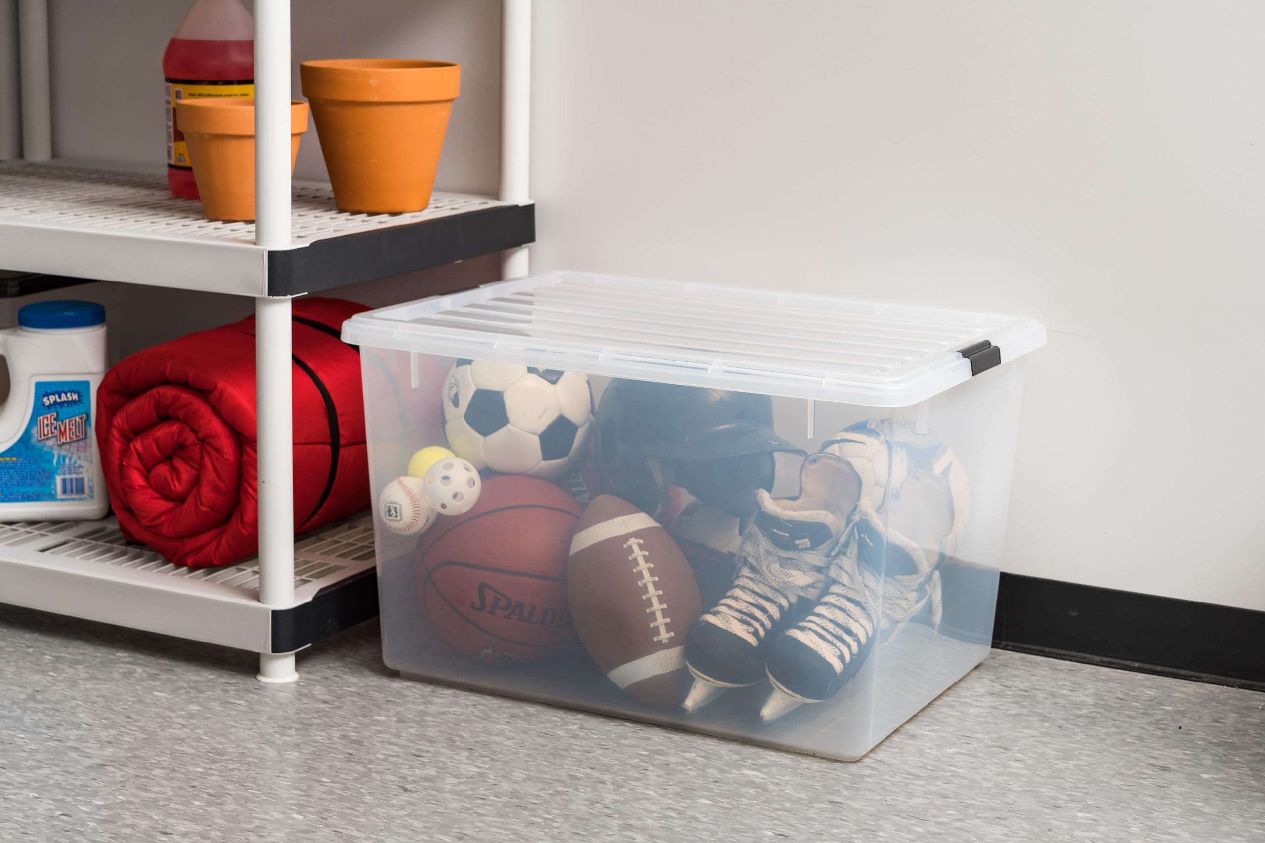 IRIS USA 144 Qt Stackable Plastic Storage Bins with Lids, 3-Pack BPA-Free Clear Storage Containers - Durable See-Through Organizing Solution with Secure Latches & Pull Handles - Perfect for Home Organization, Garage Storage & Closet Decluttering - Made in USA
