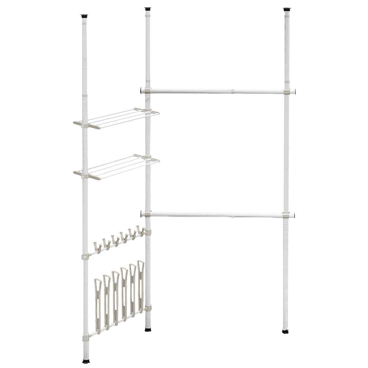 PayoderTY 2-Tier Expandable Garment Rack with Shoe Shelf - Heavy Duty Metal Clothes Organizer for Bedroom, Closet & Laundry Room - Space Saving Clothing Rack for Drying, Storage & Wardrobe Organization
