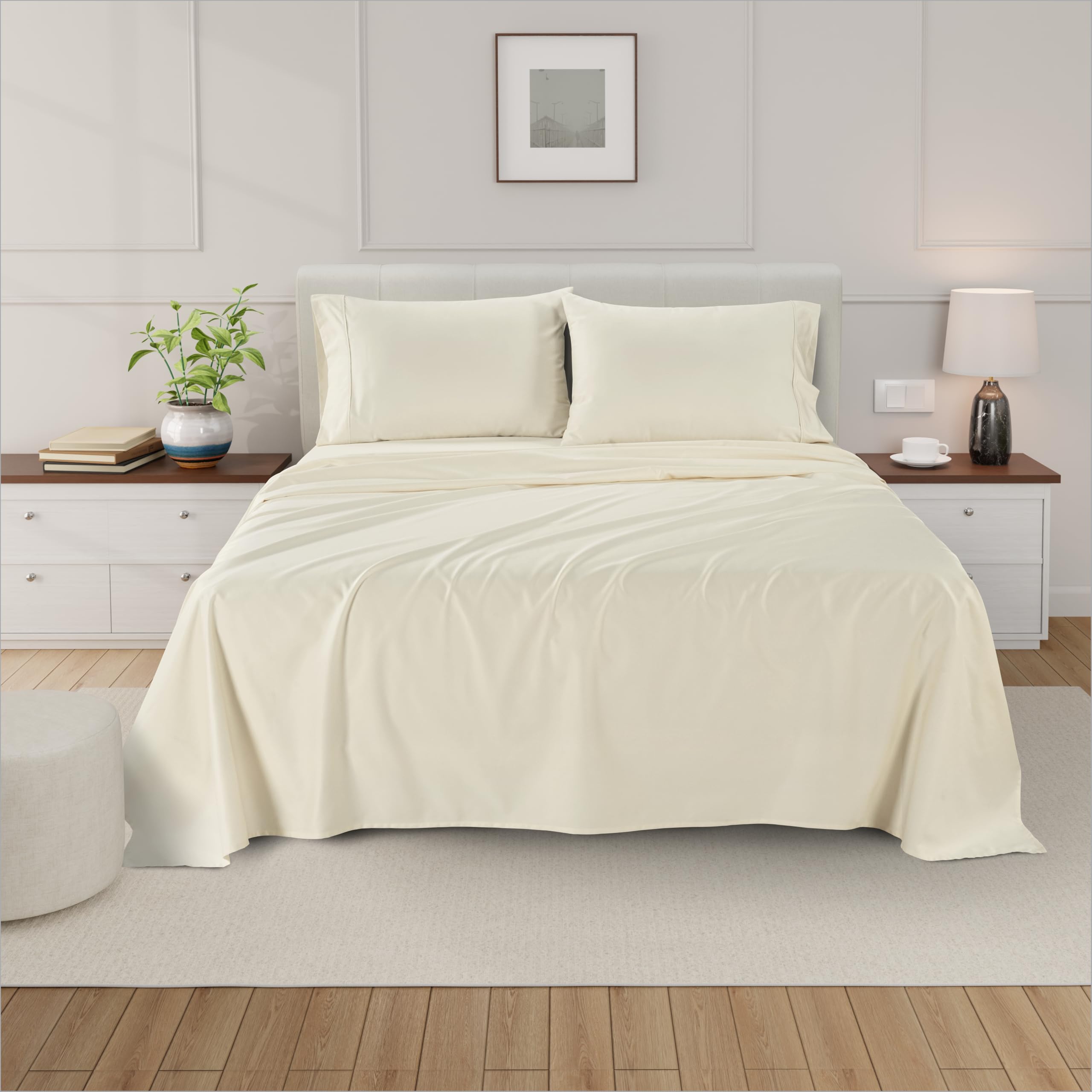 Premium 100% Egyptian Cotton Full Size Bed Sheets Set - 4 Piece 800 Thread Count Sateen Bedding with 14