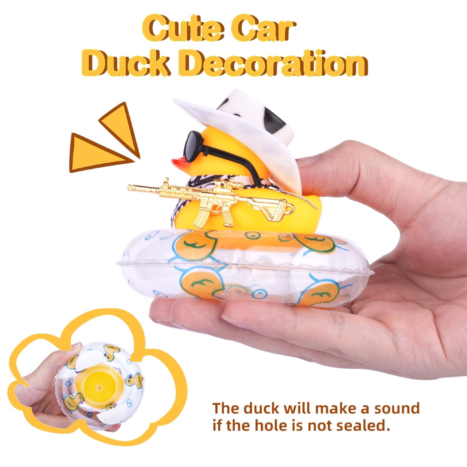 Funny Cowboy Duck Car Dashboard Decorations - Mini Rubber Duck with Swim Ring, Sun Hat, Sunglasses & Scarf - Cute Car Accessories for Dashboard, Office Desk or Party Decor