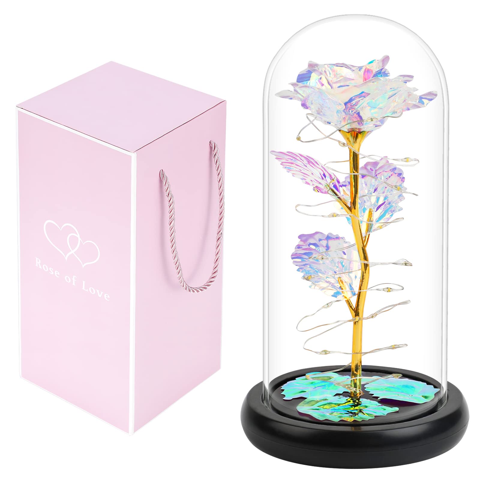 Eternal Galaxy Rose in Glass Dome - Unique Forever Flower Gift for Women, Girlfriend, Wife, Mom, Grandma - Perfect for Valentine's Day, Mother's Day, Birthday & Anniversaries - Romantic Home Decor & Special Occasion Gift