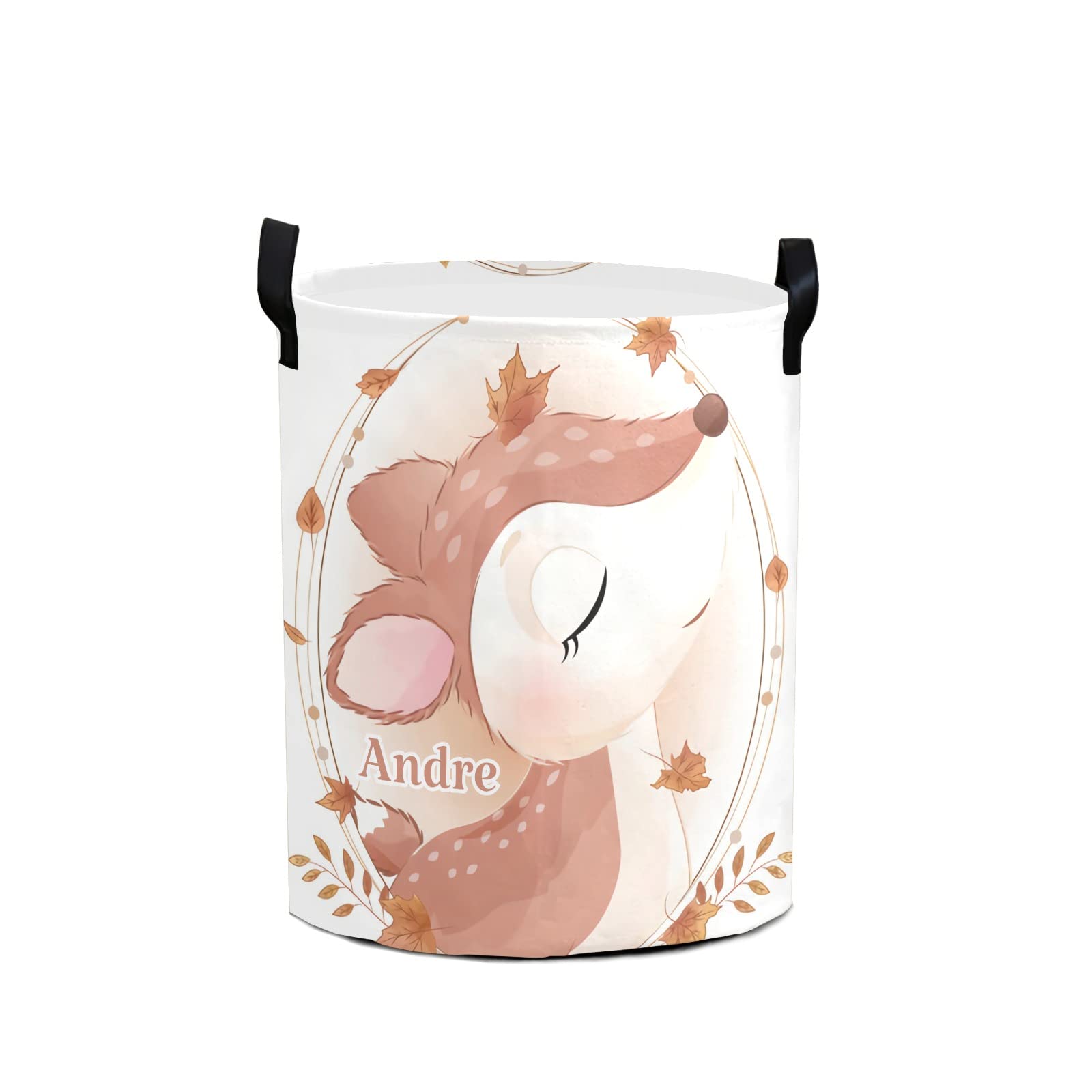 Custom Name Collapsible Laundry Hamper - Waterproof Clothes Storage Basket with Adorable Deer Design for Bedroom, Bathroom & Nursery Organization | Perfect Gift Idea for Autumn Home Decor