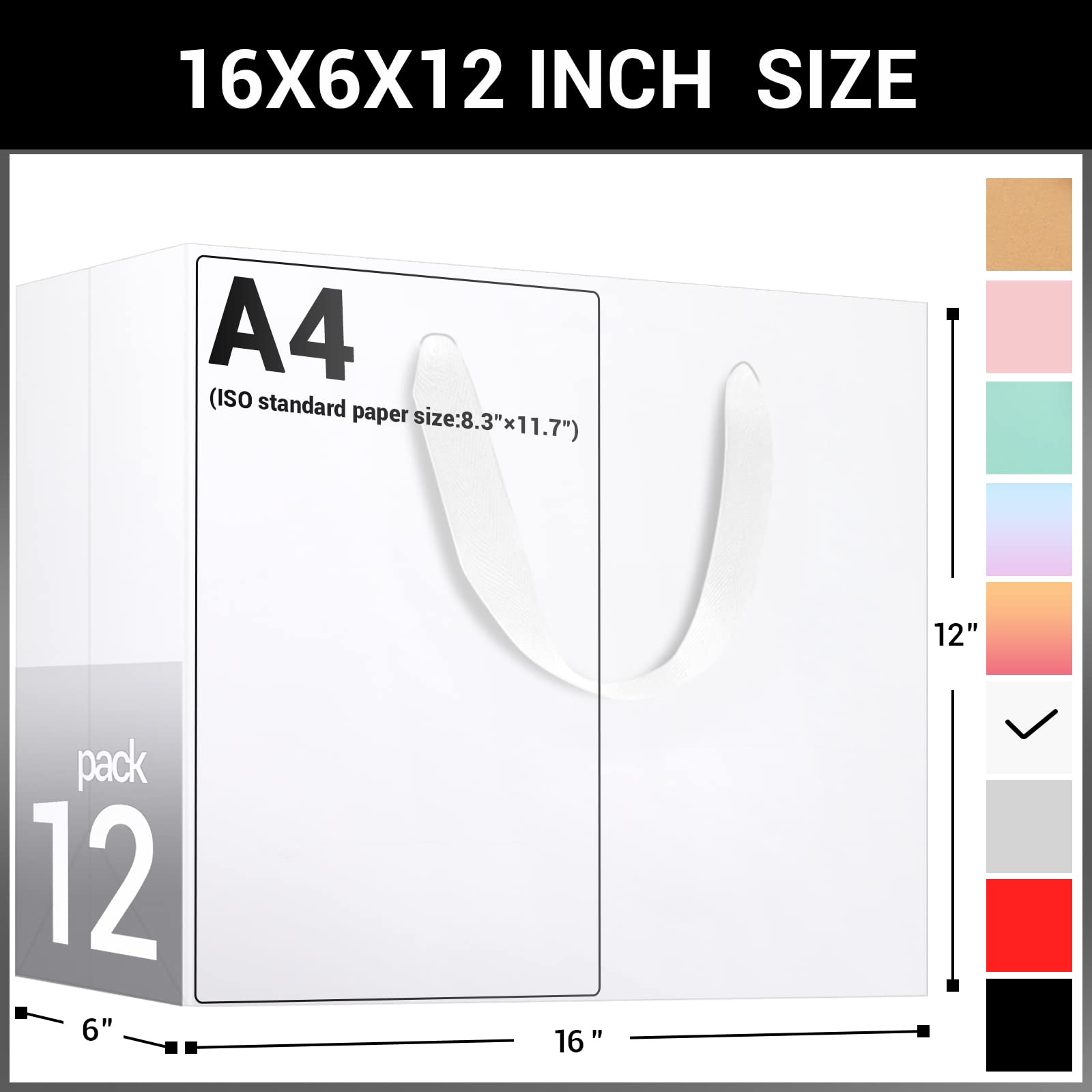 EUSOAR 12-Pack Extra Large White Kraft Paper Gift Bags with Handles - 16x6x12 Inches Heavy Duty Shopping Bags for Retail, Boutique, Party Favors & Merchandise - Perfect for Wedding, Birthday Gifts & Store Packaging