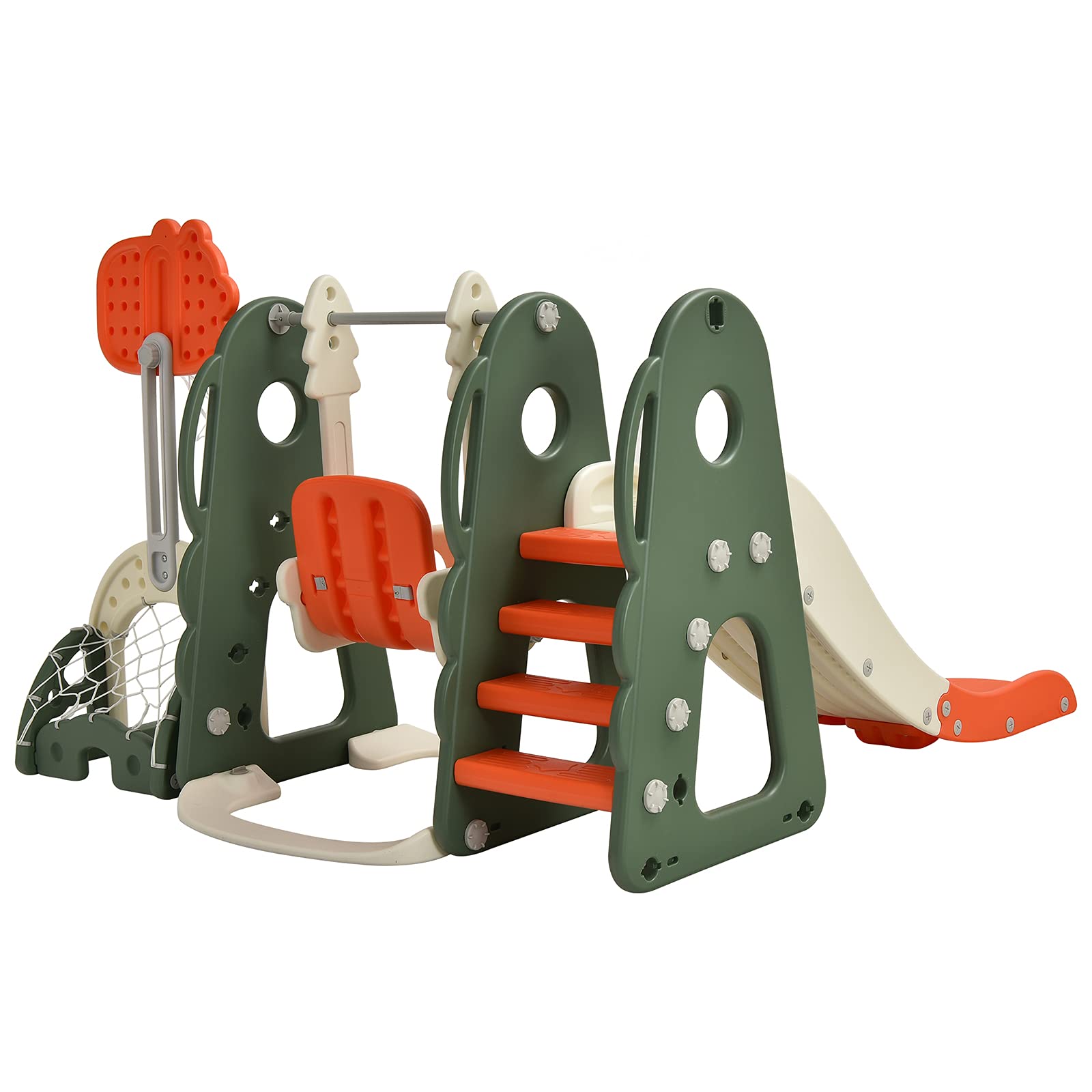 Costzon 6-in-1 Toddler Slide & Swing Set - Large Kids Climber Playset with Basketball Hoop, Soccer Goal & Golf Hole - Indoor/Outdoor Backyard Playground Equipment for Ages 2-12 - Perfect Birthday & Holiday Gift for Active Children (Great for Backyards, Parks & Daycare Centers)