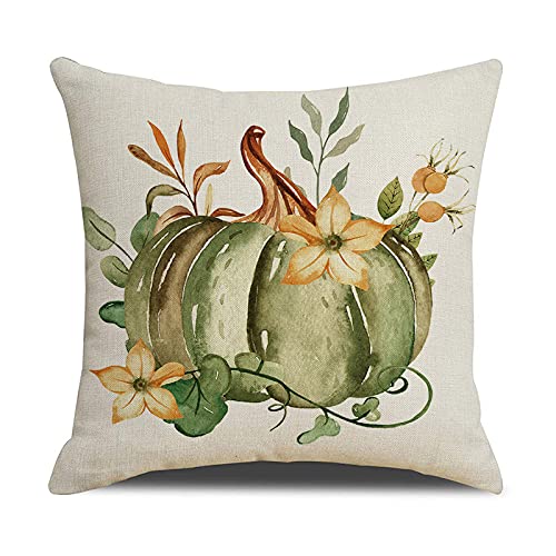 Fall Pumpkin Throw Pillow Covers Set of 4 - 18x18 Inch Autumn Thanksgiving Decorative Pillow Cases for Sofa, Couch, Bed - Cozy Home Decor for Living Room, Porch & Seasonal Holiday Decorations