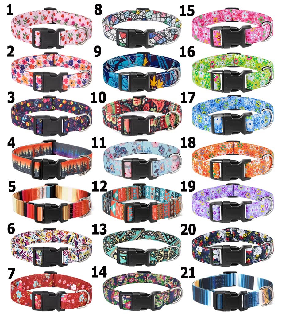 Moonpet Adjustable Dog Collars for Small to Large Dogs - Soft Bohemian Floral Pattern Pet Collar (Pink Floral) - Perfect for Daily Walks, Training & Outdoor Adventures