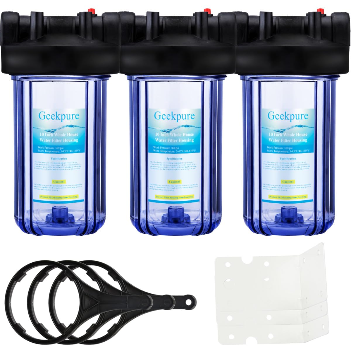 Geekpure 10 Inch Whole House Water Filter Housing with Wrench Bracket - 1