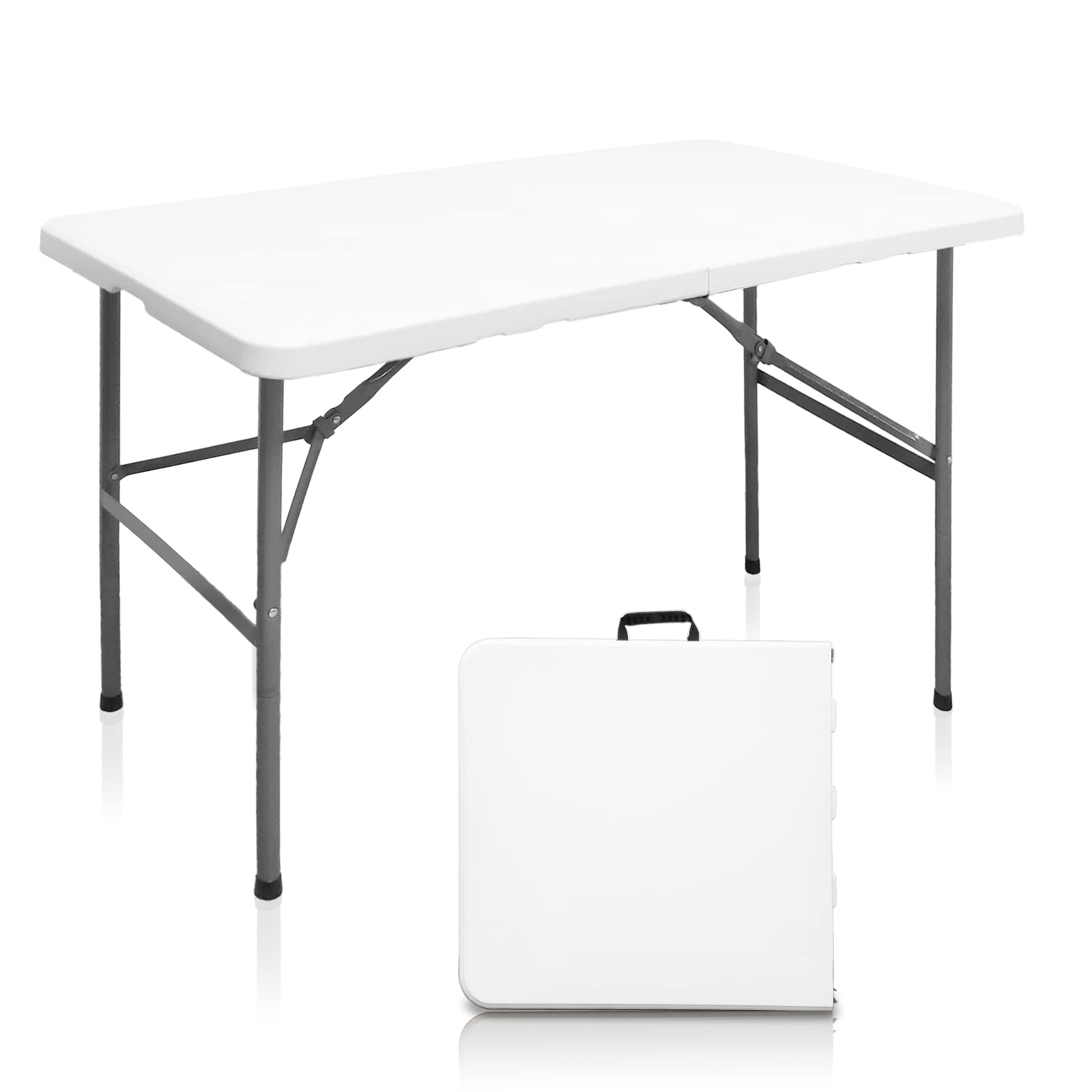 Heavy Duty 4ft Folding Table - Portable Square Plastic Dining Table for Indoor & Outdoor Use | Picnic, Party, Camping, BBQ, Tailgating & Home Office (4 Feet)