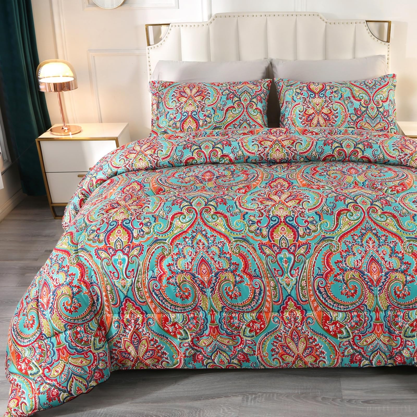 ENCOFT Bohemian Floral Print Queen Size Comforter Set - Soft & Breathable Bedding for Cozy Home Decor, Perfect for Master Bedroom & Guest Room