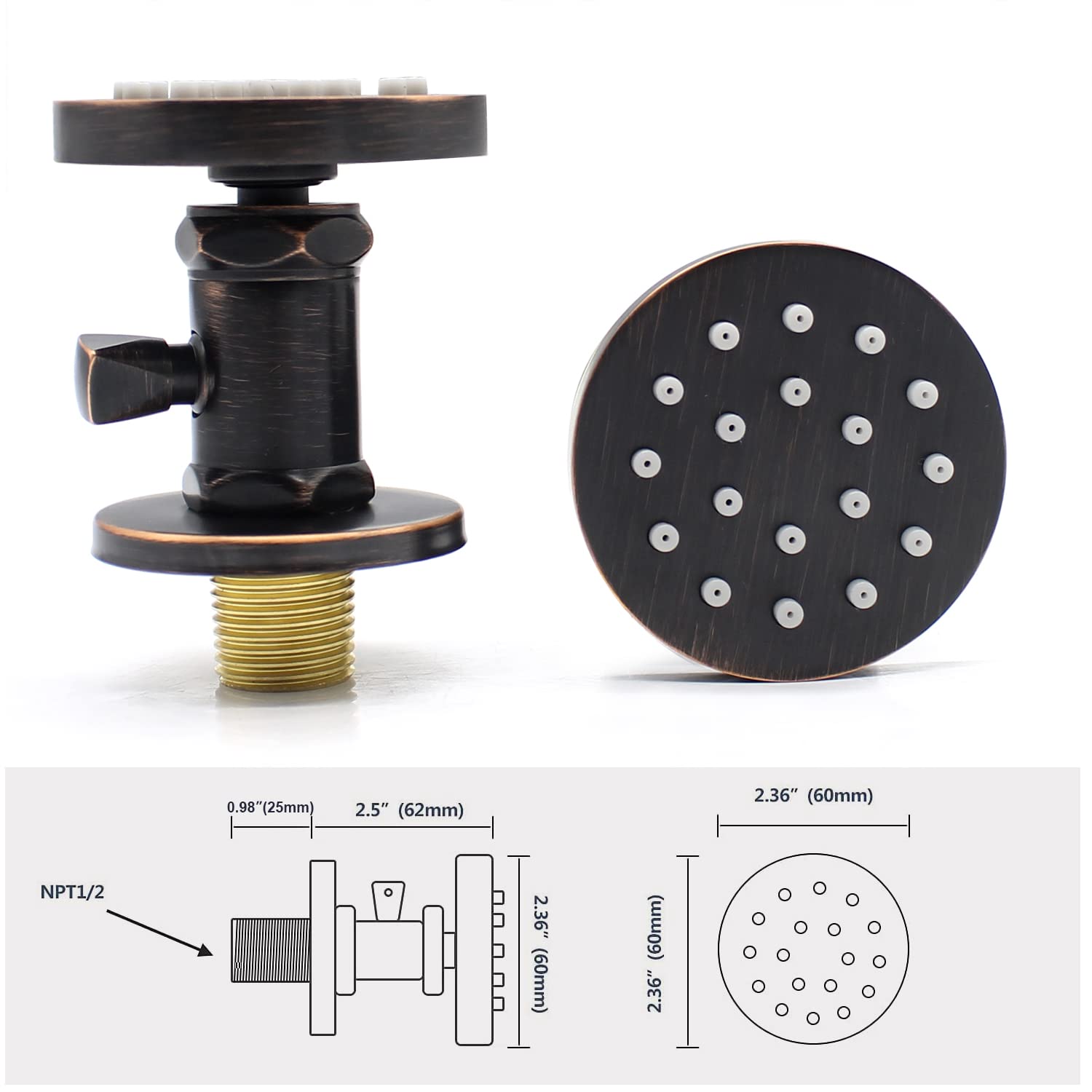 Adjustable Brass Shower Body Jets - 4 Pack Oil Rubbed Bronze Massage Spa Spray Heads for Relaxing Bath & Steam Room | Wall Mounted Water Sprayer with Flow Control for Luxury Shower Experience