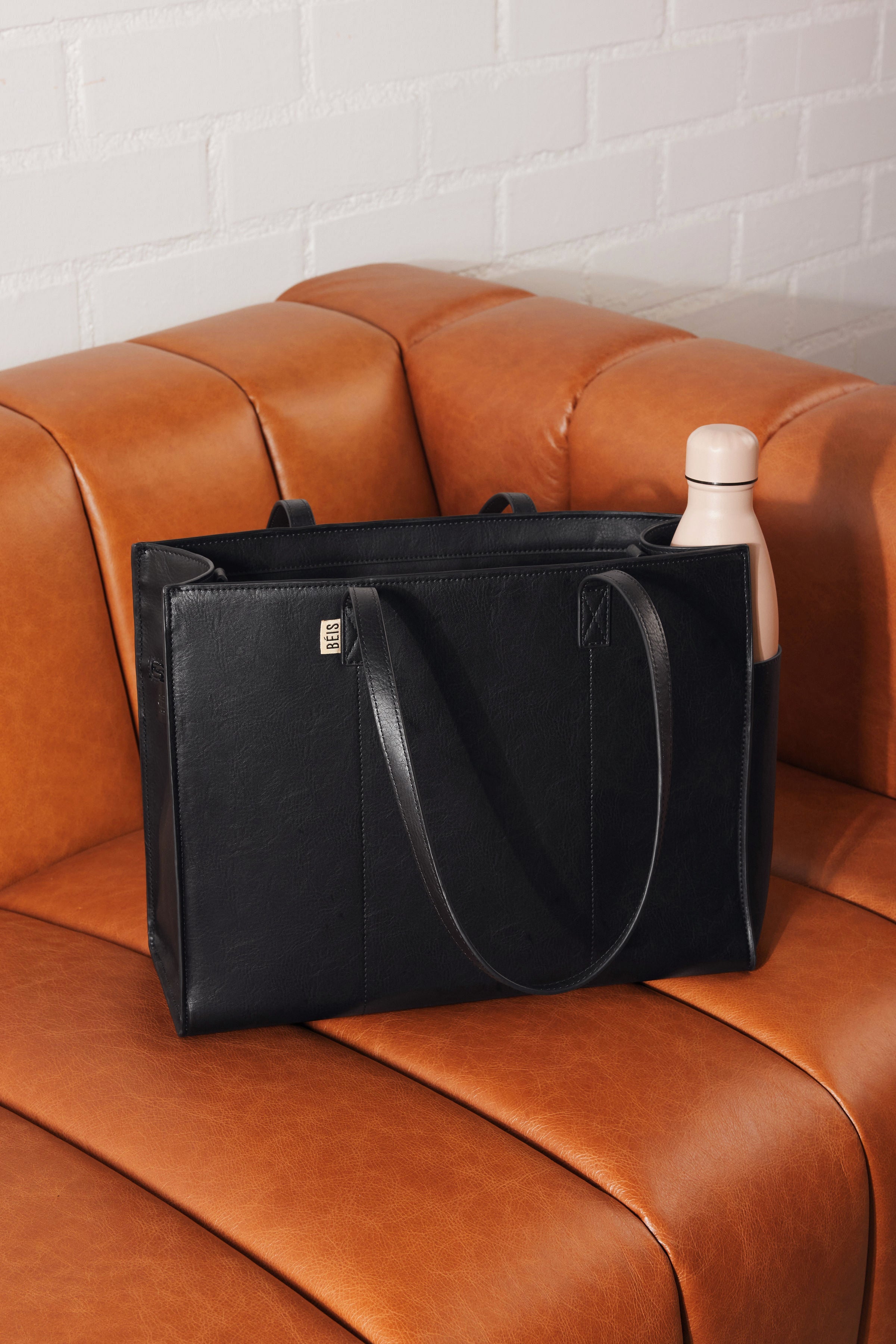 Premium Black Leather Work Tote Bag for Women - Professional Office Laptop Bag with Spacious Compartments | Ideal for Business Meetings, Commuting & Travel