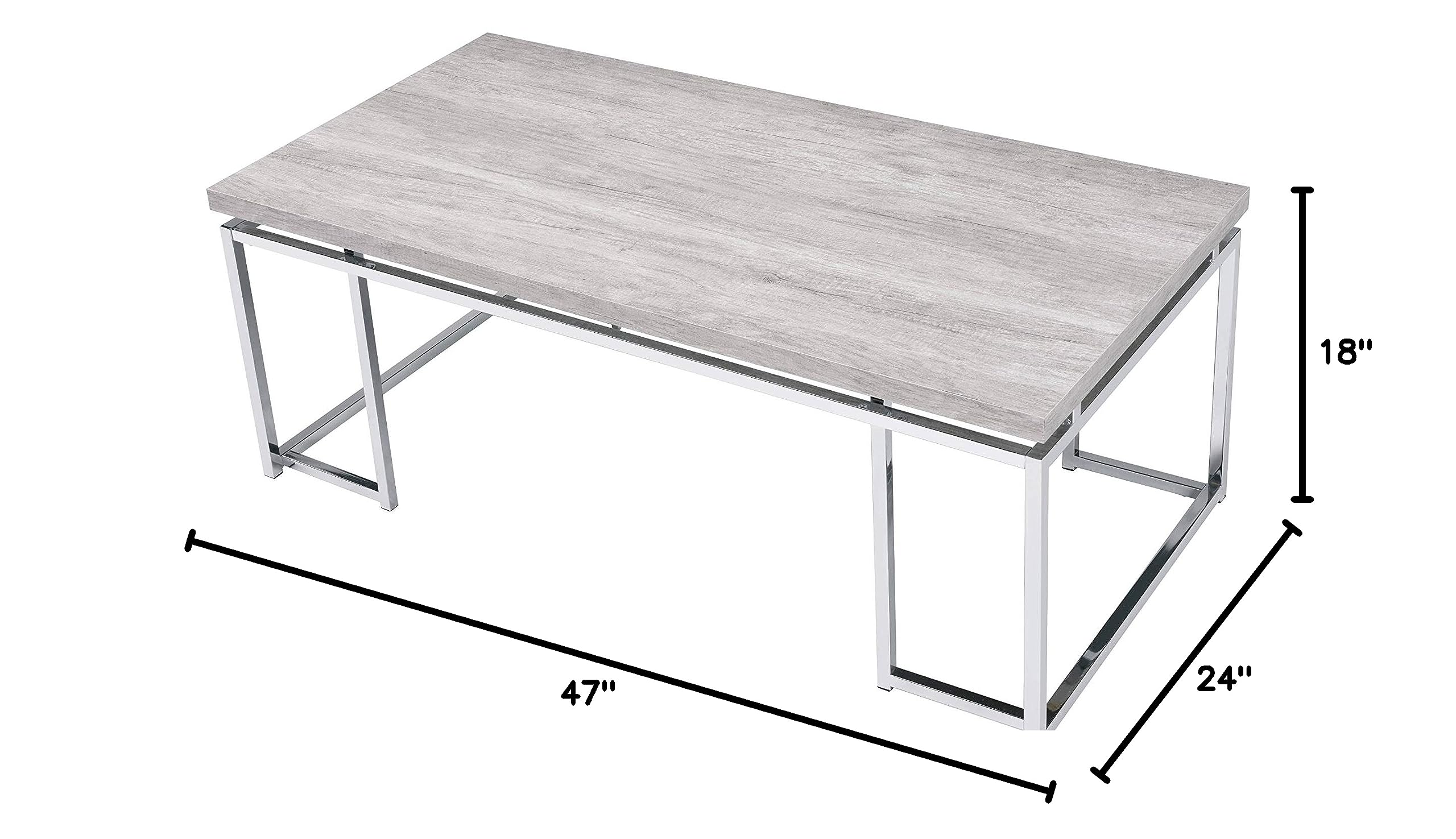 Acme Chafik Modern Rectangular Coffee Table - Solid Natural Oak Wood with Chrome Legs - Perfect for Living Room, Lounge & Office Spaces
