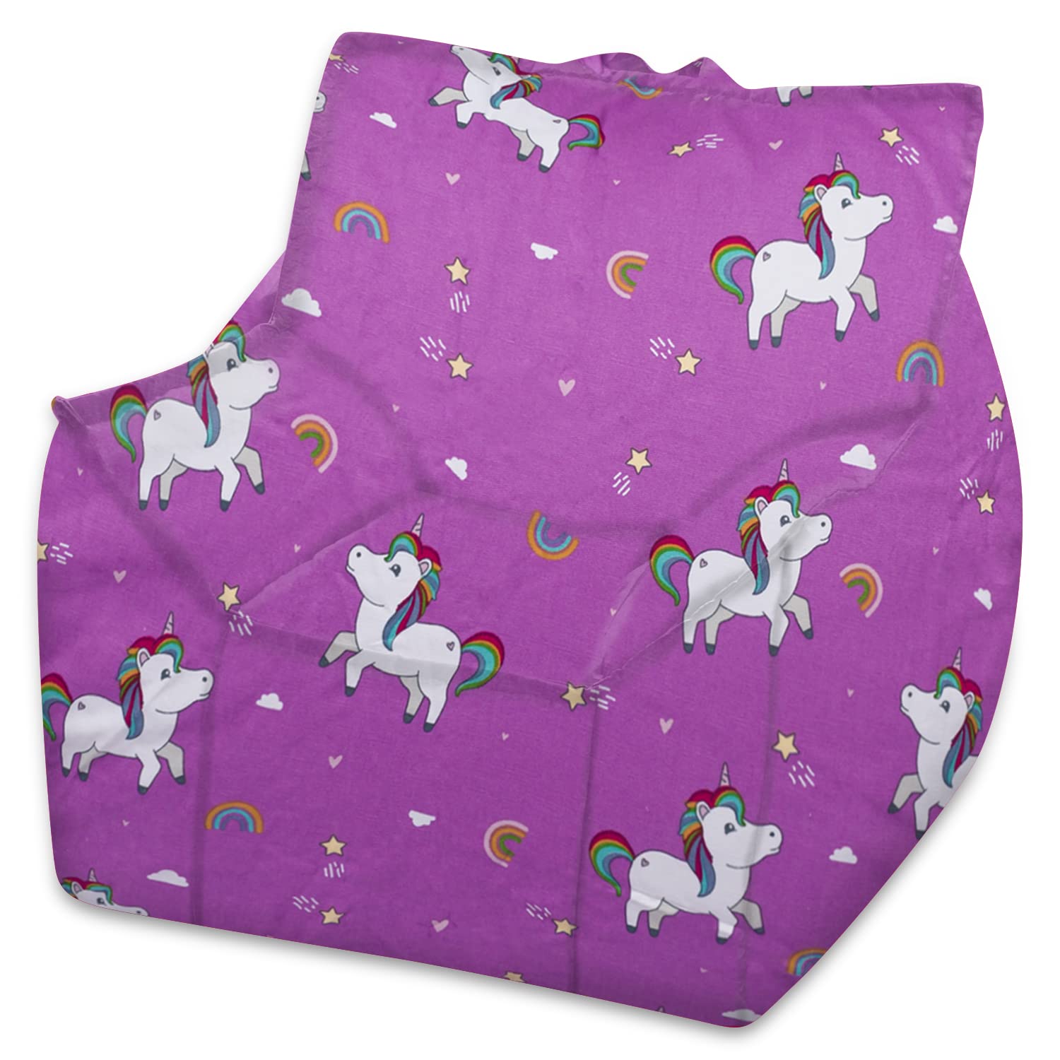 Posh Creations Sturdy Comfortable Bean Bag Chair for Gaming, Reading & TV - Newport Canvas Chair with Unicorn & Rainbows on Purple | Perfect for Kids' Room, Dorm Lounge & Relaxation Space