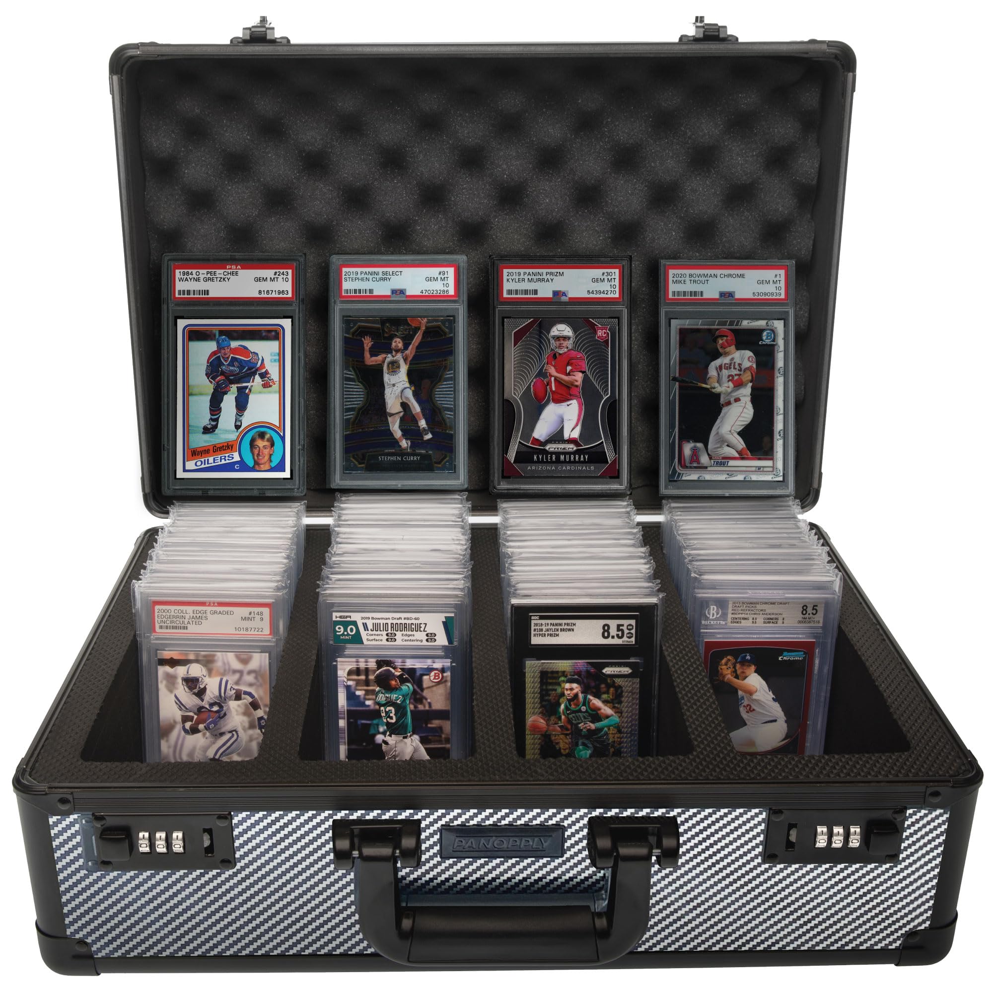 PSA Graded Card Storage Box - 160+ 4 Row Carbon Fiber Slab Armor Case for Baseball & Sports Cards | Secure Protection for PSA Slabs & Graded Collectibles | Perfect for Card Show Transport & Home Display Organization