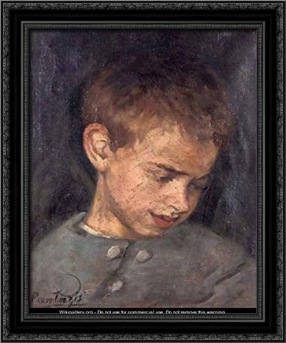 Portrait Of A Boy 20x24 Black Ornate Wood Framed Canvas Art by Pericles Pantazis - Vintage Wall Decor for Living Room, Bedroom & Office