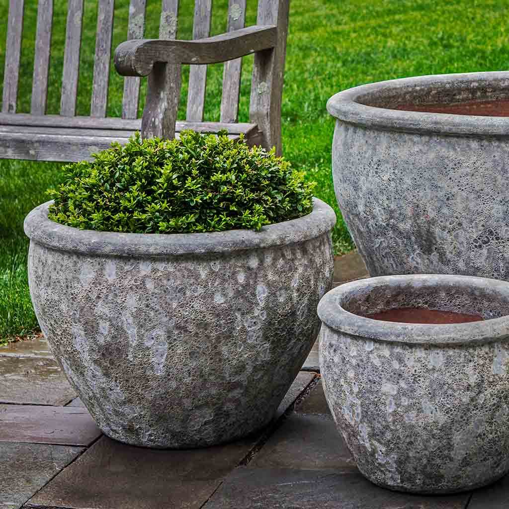 Campania International Corfu Planter Set of 3 - Angkor Grey Outdoor Garden Planters for Patio, Deck & Home Decor