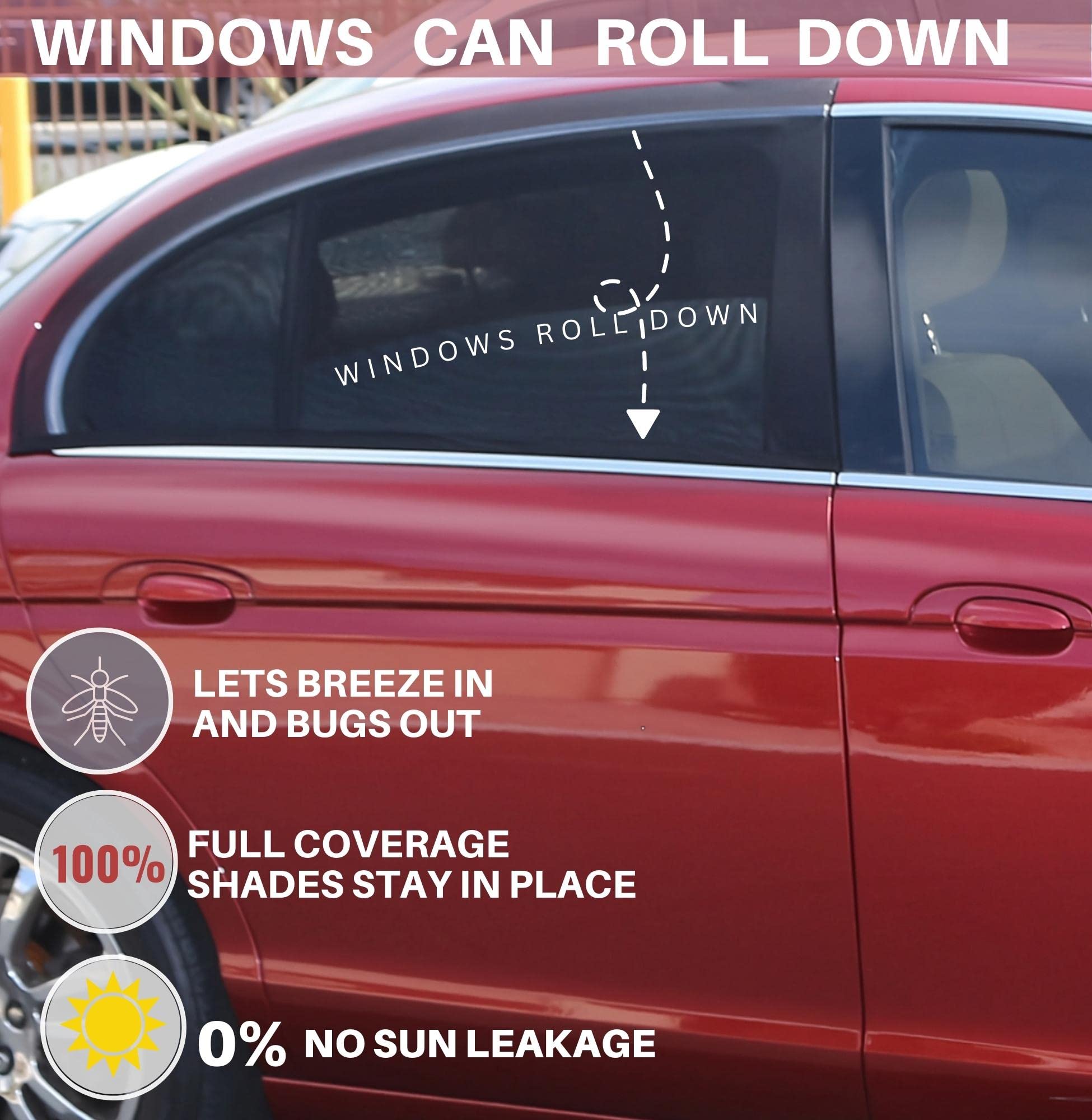 Qualizzi XXL Car Side Window Shades for SUVs (12 Sizes) - UV Protection, Heat & Bug Blocking Mesh Screens for Baby Safety & Privacy, 2-Pack Stretchable Sun Shades - Perfect for Road Trips & Summer Driving