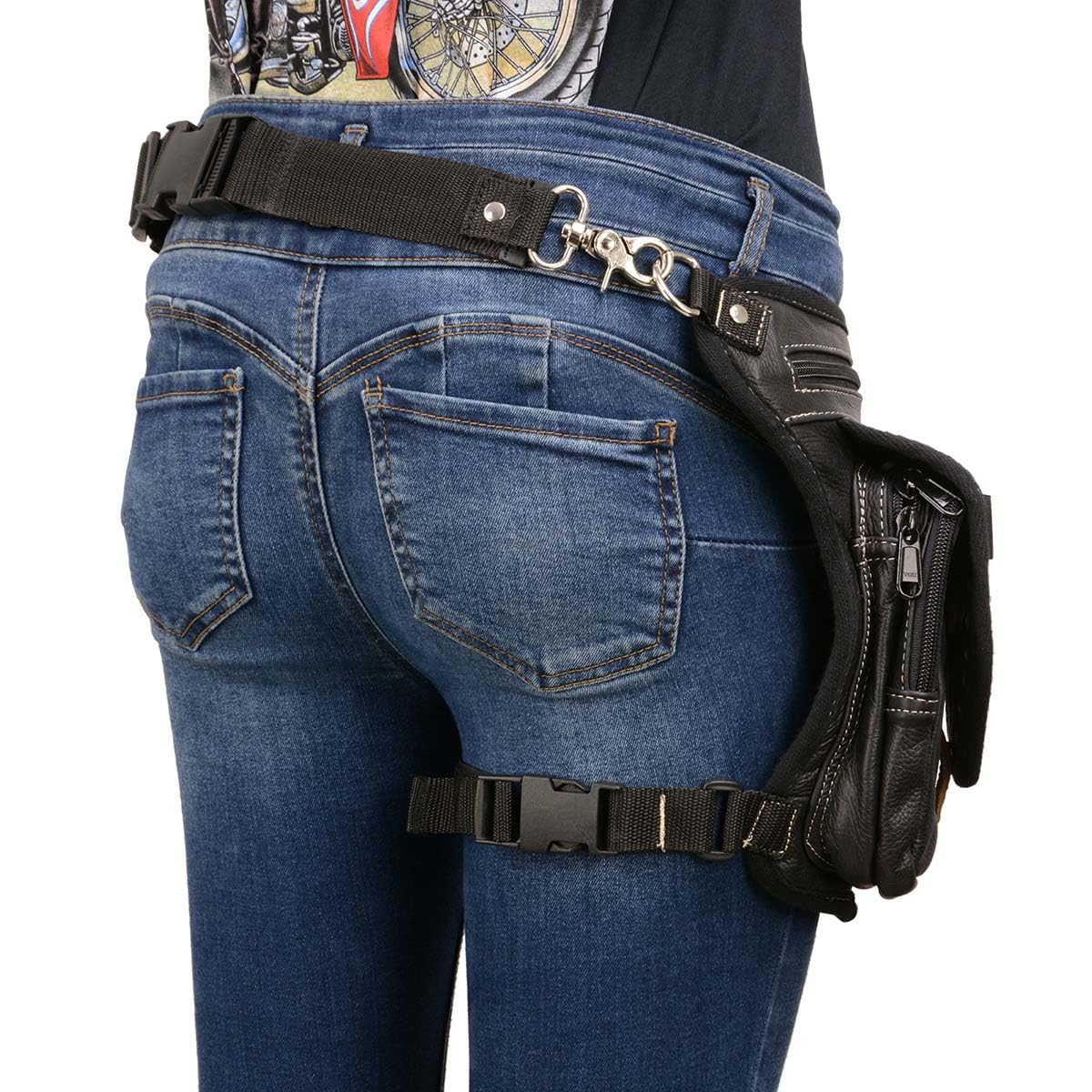 Milwaukee Leather MP8882 Concealed Carry Thigh Holster Bag - Black Leather Gun Holster with Adjustable Waist Belt for Pistol & Accessories - Perfect for Hiking, Hunting & Outdoor Activities
