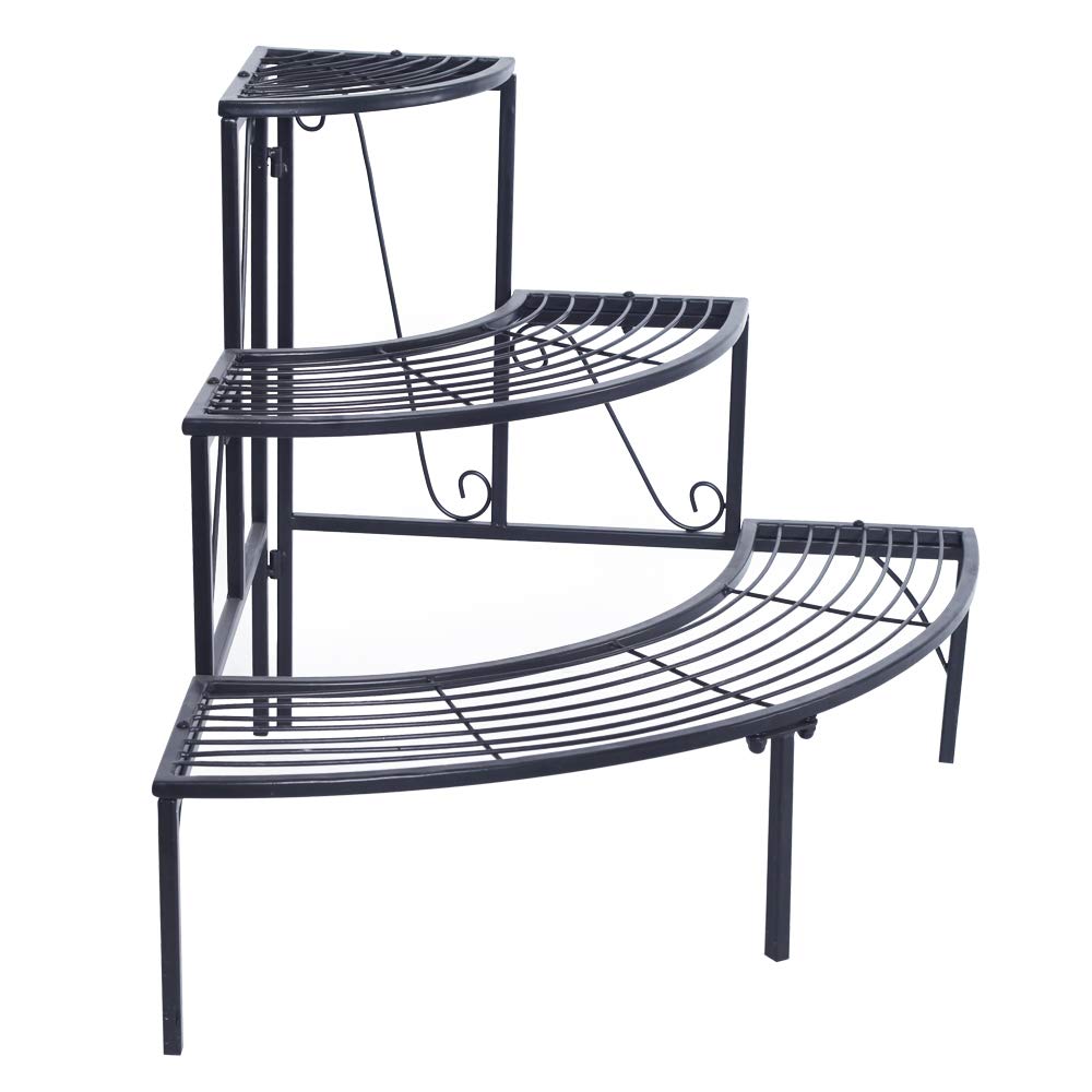 3-Tier Quarter Round Plant Corner Shelf - Sturdy Outdoor Plant Stand for Indoor & Outdoor Use - Perfect for Balcony, Patio, Garden Decor
