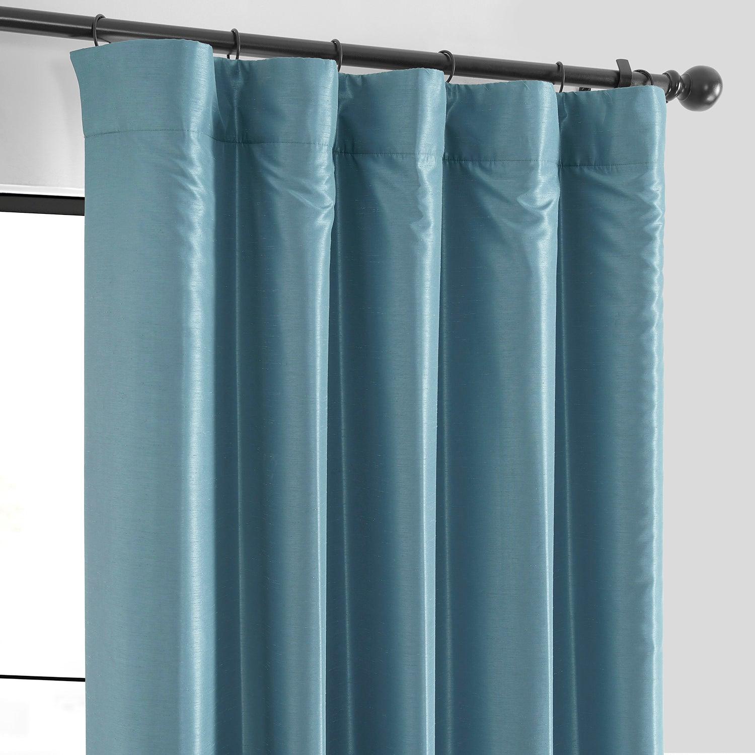 Nassau Blue Vintage Textured Faux Dupioni Silk Blackout Curtains for Bedroom & Living Room - Noise Reducing & Light Blocking Window Treatment