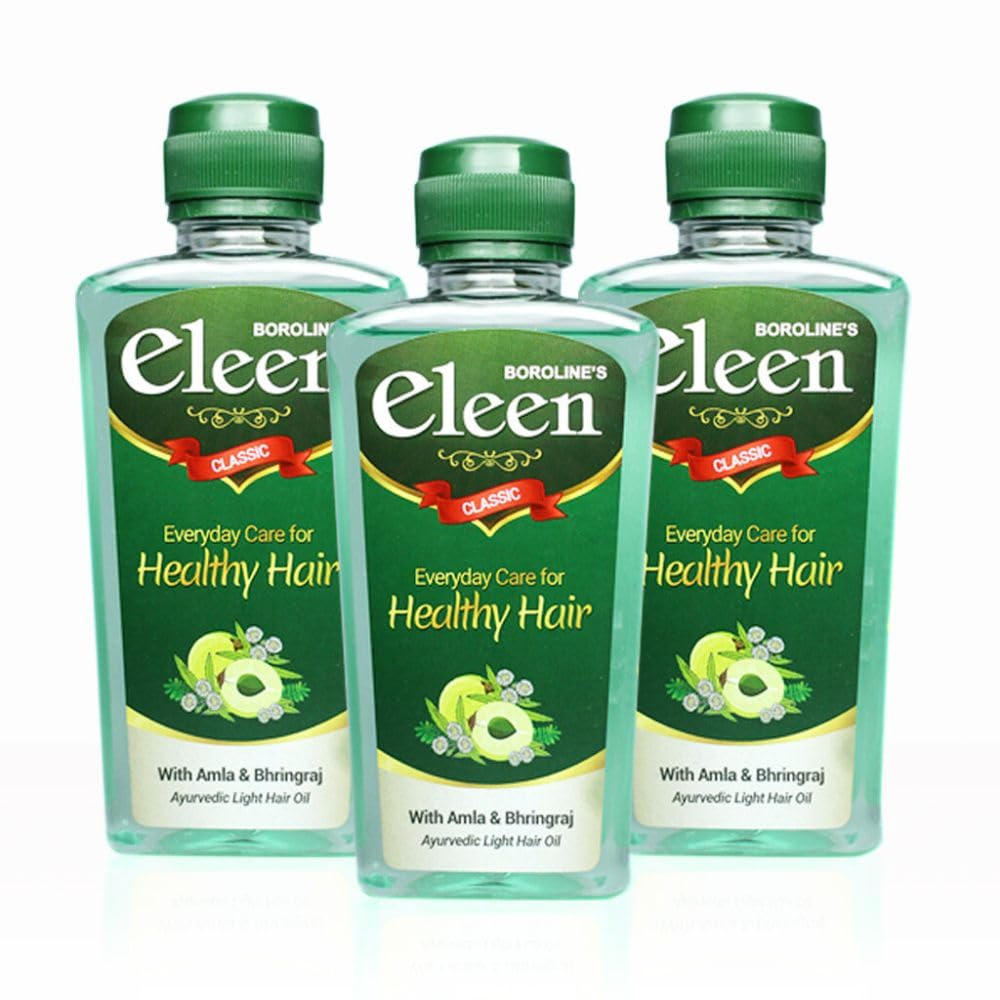 BOROLINE Eleen Classic Herbal Light Hair Oil 200ml (Pack of 3) - Amla & Bhringraj Infused for Hair Growth, Anti-Dandruff & Reduces Hair Fall - For Men & Women | Perfect for Daily Hair Care & Scalp Nourishment