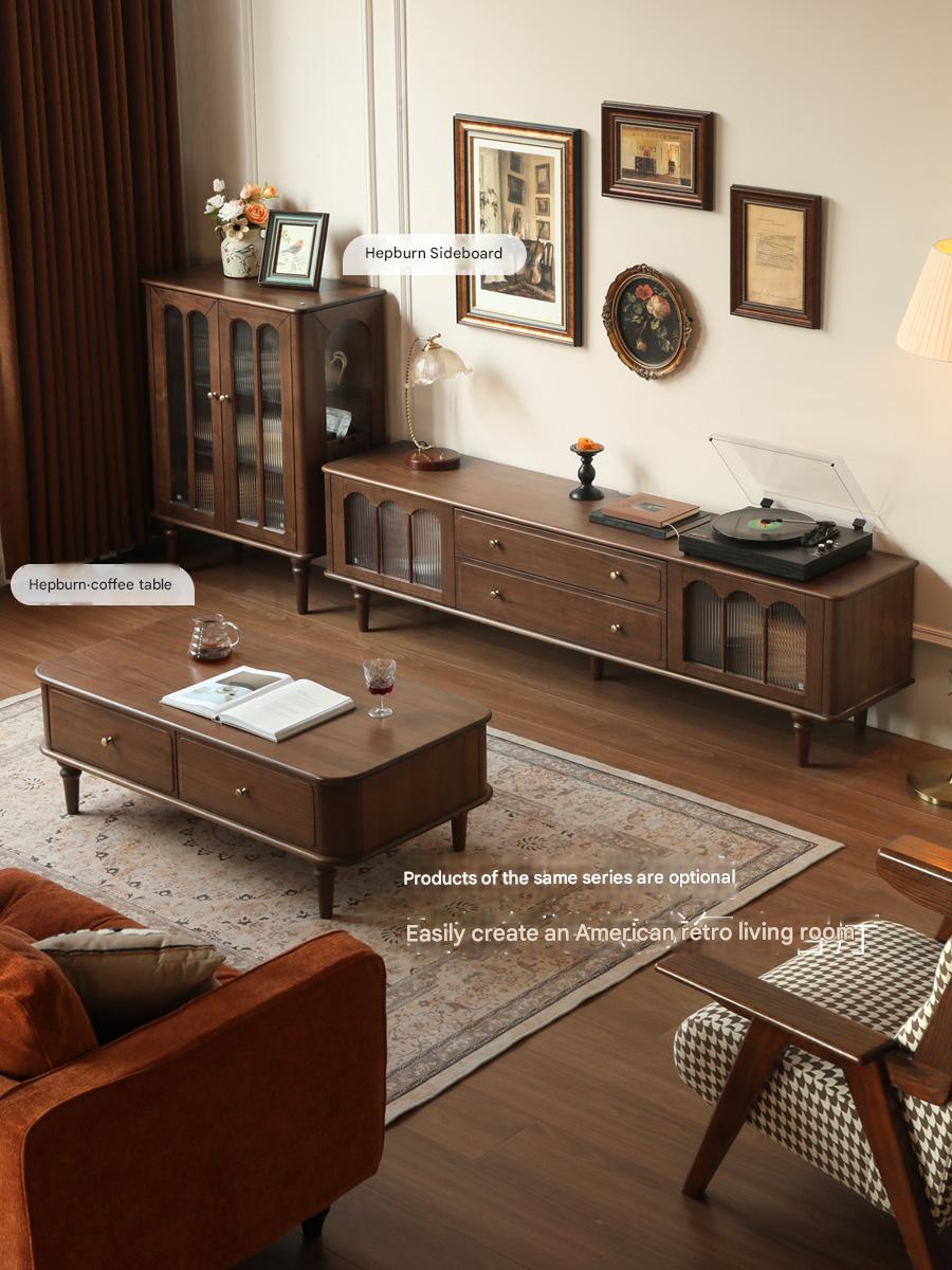 Solid Black Walnut Wood Retro TV Stand - Vintage American Style TV Cabinet for Living Room, Bedroom & Home Theater