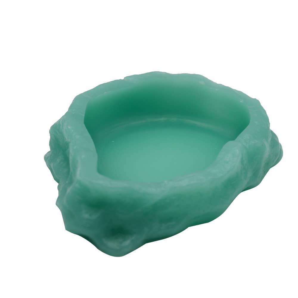 **Glow in the Dark Reptile Water Dish – Resin Rock Food & Water Bowl for Terrarium – Ideal for Leopard Geckos, Lizards, Turtles, Chameleons & More – Perfect for Feeding & Hydration in Low-Light Enclosures (Small, Green-Glow)**