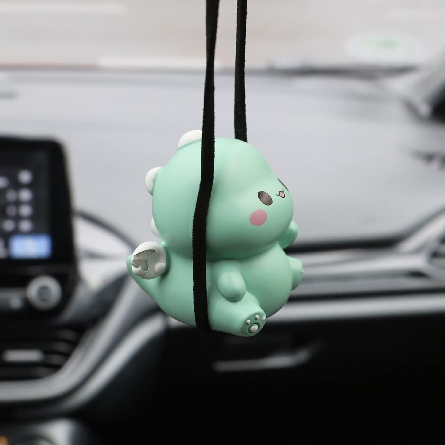 Swinging Dinosaur Car Hanging Ornament - Cute Green Dinosaur Pendant for Rear View Mirror, Fun Car Decor Accessories, Perfect for Kids and Dinosaur Lovers, Ideal for Road Trips and Daily Commutes