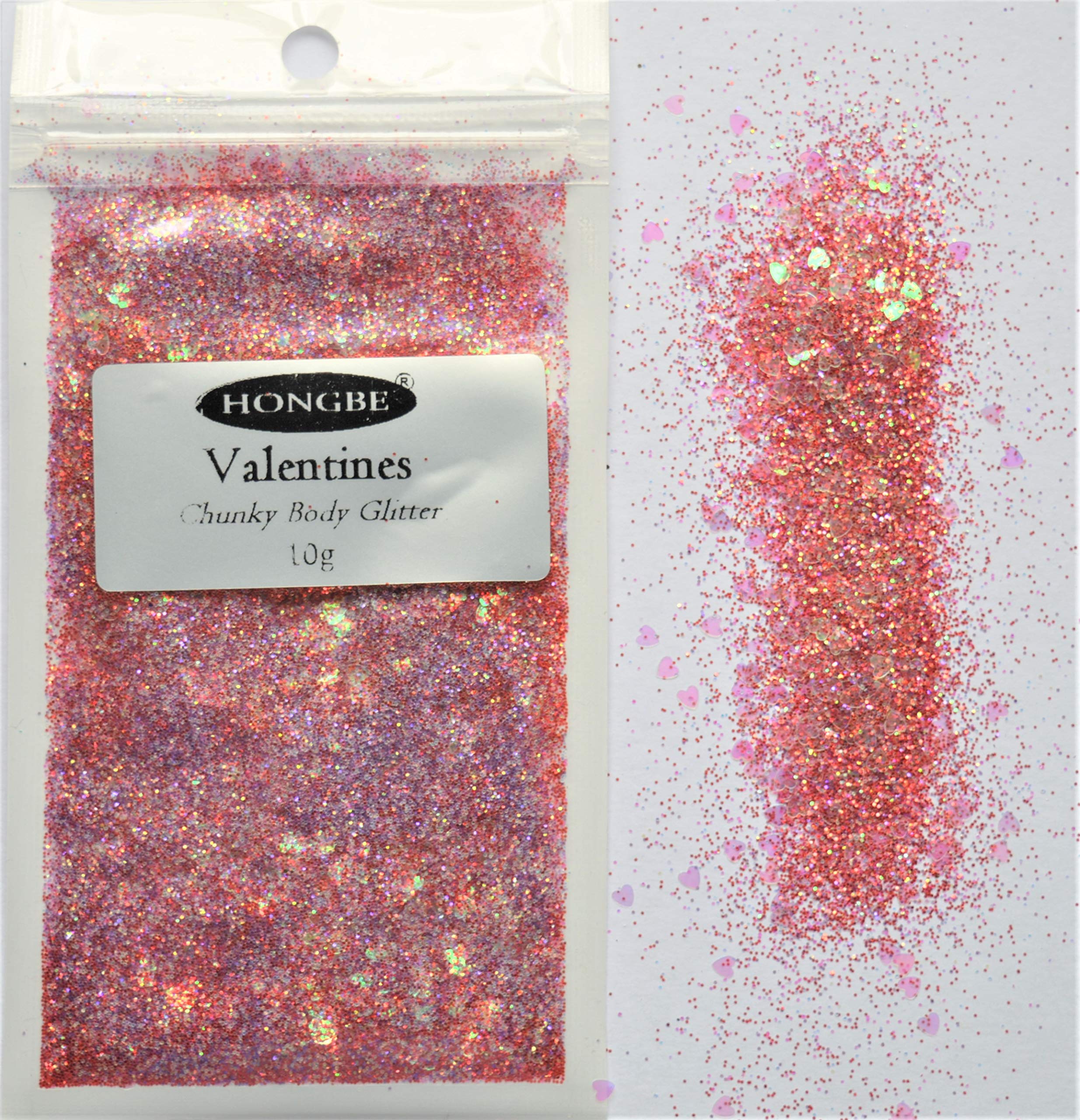 Hongbe VALENTINE Chunky Body Glitter 10g - Sparkling Cosmetic Glitter for Face, Body, Hair & Nails - Perfect for Festivals, Parties, Halloween & Valentine's Day Makeup