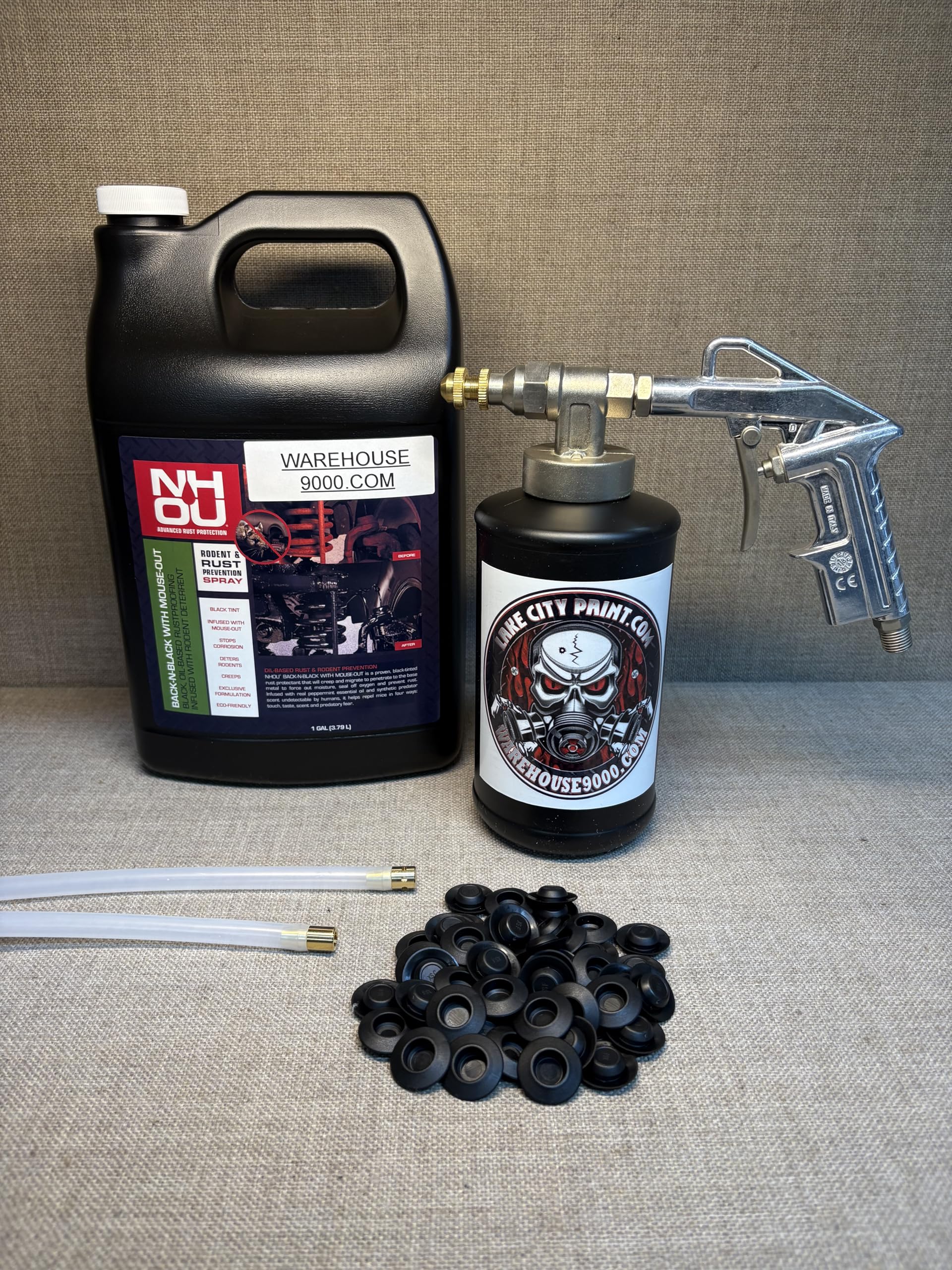 Professional Undercoating Gun Kit with 2 Wands & 1 Quart Bottle - Gal NH Oil Mouse Out Rust Protection Spray, Includes 50 Rust Plugs - Perfect for Automotive Underbody Protection, DIY Rust Prevention & Vehicle Maintenance