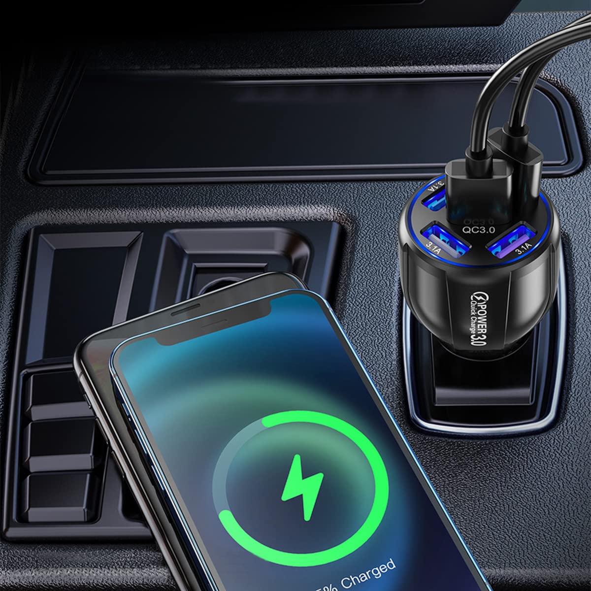 2 Pack QC 3.0 Fast Car Charger Adapter with 5 USB Ports - Dual Cigarette Lighter Charger for iPhone 13/12/11/Pro/Max, Samsung Galaxy, iPad, Camera & Car Accessories - Perfect for Road Trips & Multi-Device Charging (Blue, 2PCS)