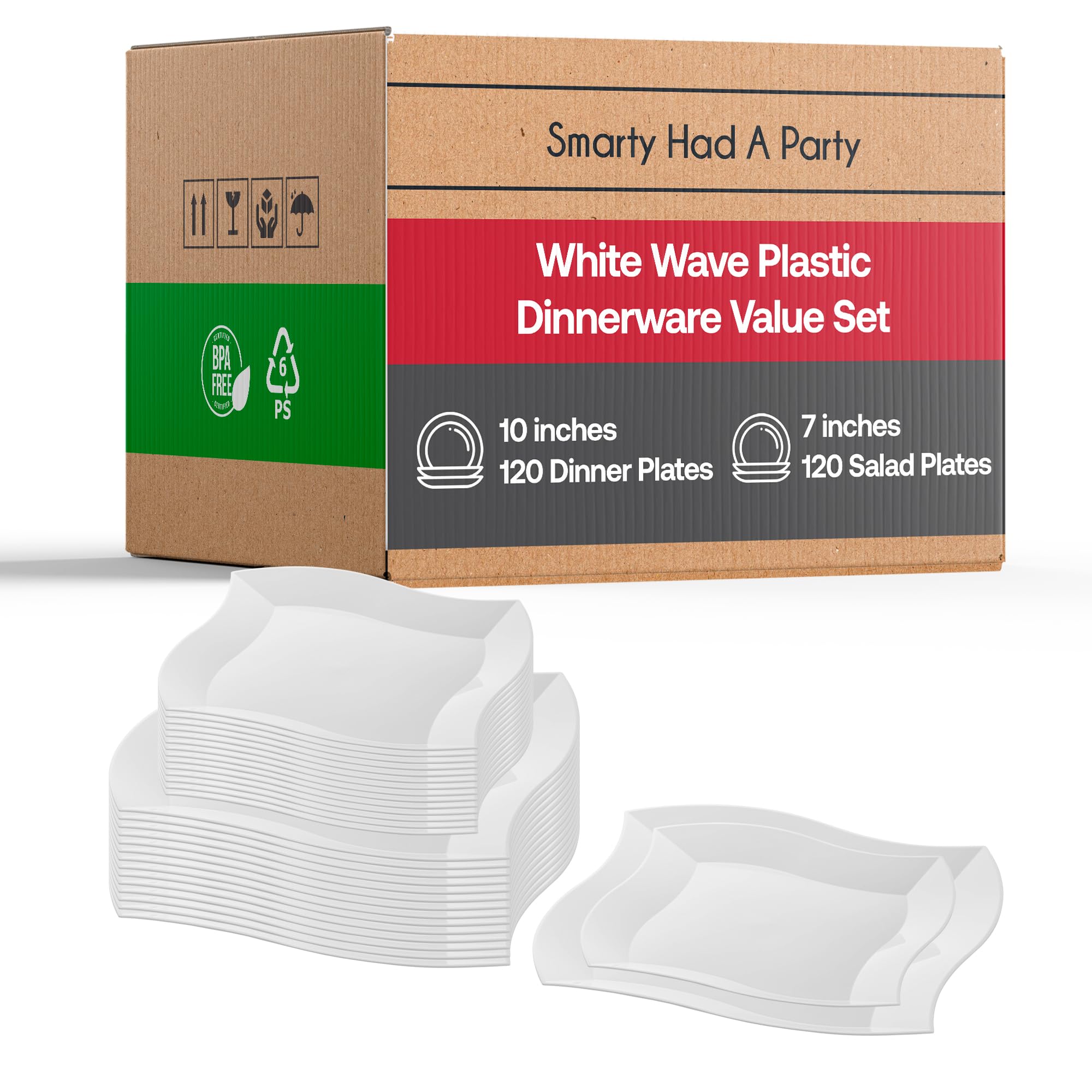 Elegant Disposable Plastic Dinnerware Sets for Weddings & Parties - Heavy Duty Wave Design Plates (120-Piece Combo Set, White) - Perfect for Wedding Receptions, Birthday Celebrations & Special Events