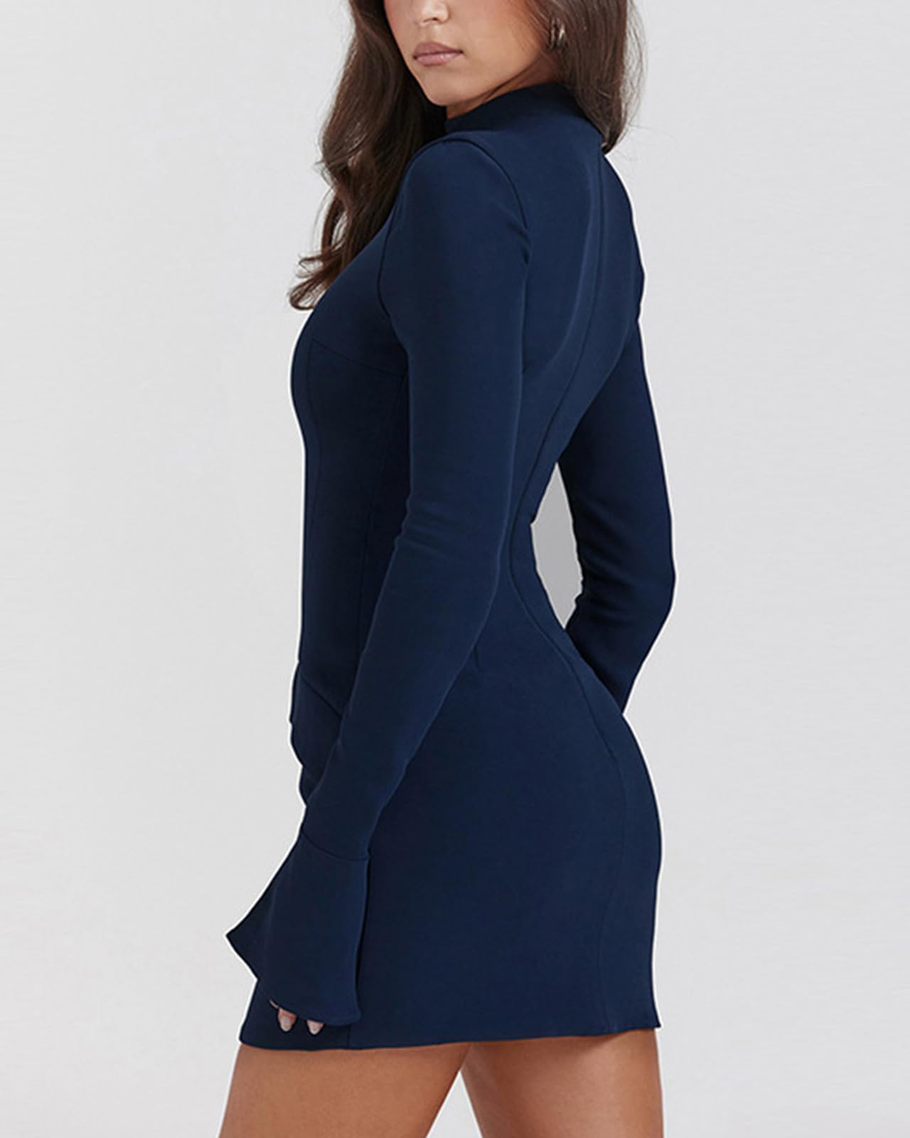 Sexy Women's Long Sleeve Mock Neck Bodycon Mini Dress for Party, Night Out & Date Night - Spring Fashion Tank Short Dress for Clubbing & Cocktail Events