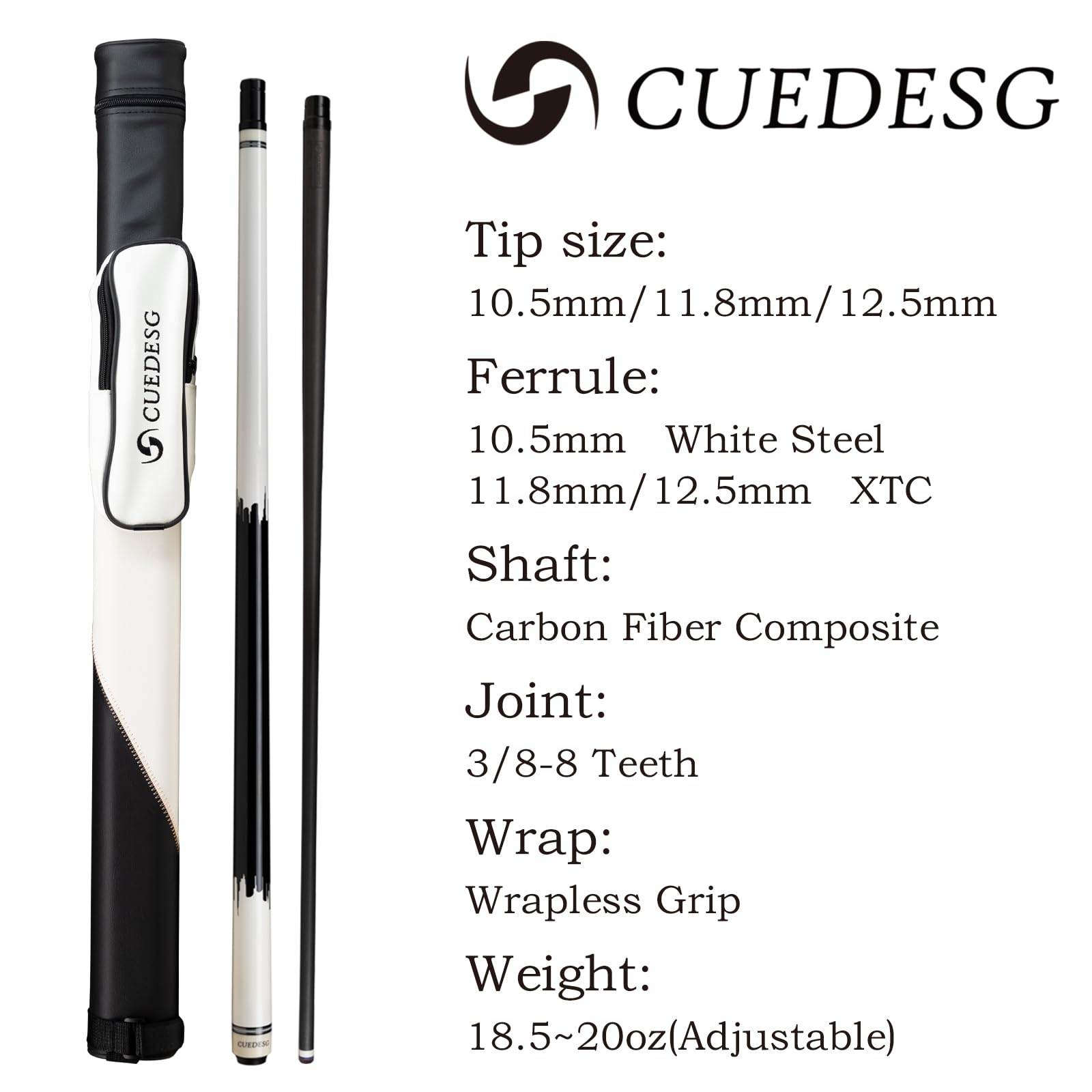 Premium Carbon Fiber Pool Cue Stick - 10.5mm/11.8mm/12.5mm Low Deflection Shaft - Professional Billiard Cue with Protective Case - Perfect for Tournament Play & Home Pool Tables