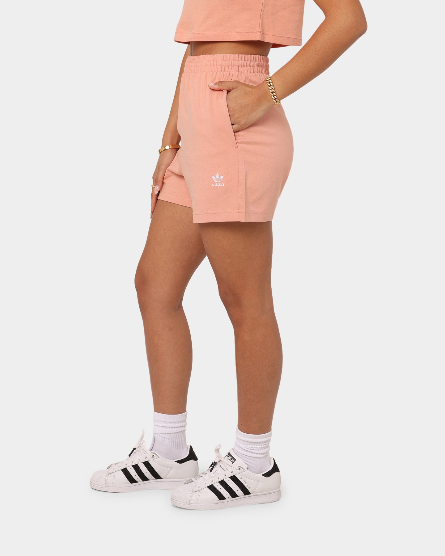 Adidas Women's Adicolour Essentials Shorts - Blush Pink Athletic Shorts for Running, Yoga & Gym - Comfortable & Stylish Workout Shorts