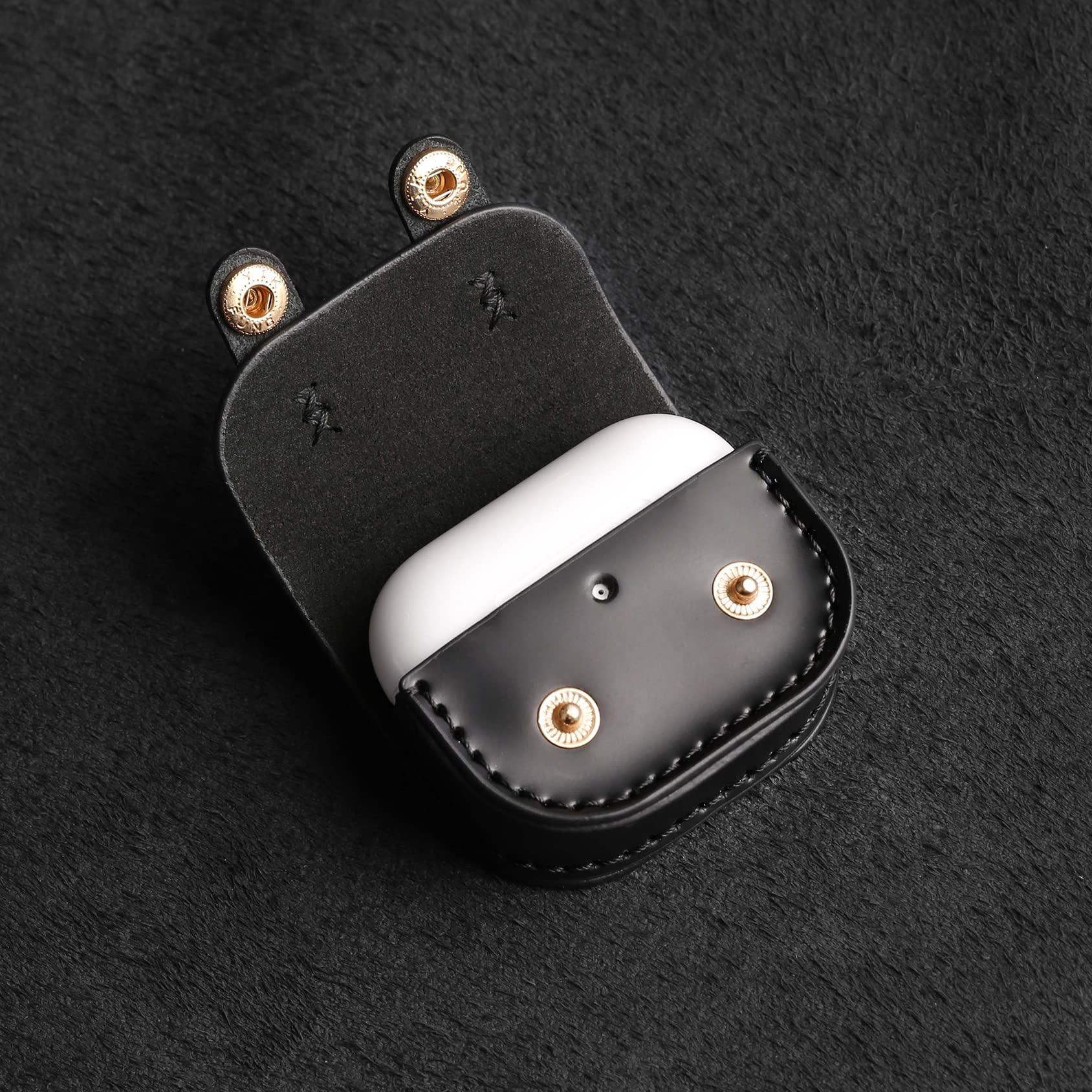 Premium Genuine Leather Case Cover for Apple AirPods Pro 2 (2nd Generation) - Secure Lock Design - Black - Perfect for Travel, Workout & Everyday Protection