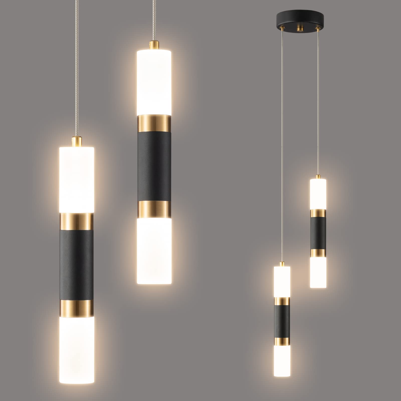 2-Pack Modern Mini Pendant Lights - Dimmable LED Kitchen Island Lighting, Small Hanging Fixtures for Bedroom & Dining Room - Black Gold Finish | Perfect for Home Decor & Interior Design