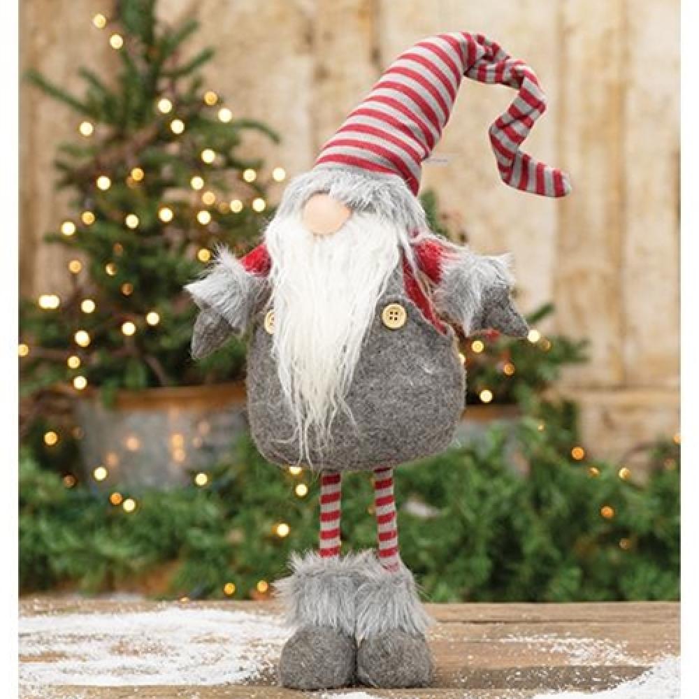Small Standing Plush Red/Gray Gnome Santa Statue - Christmas Decor for Home, Office, and Holiday Party Decoration