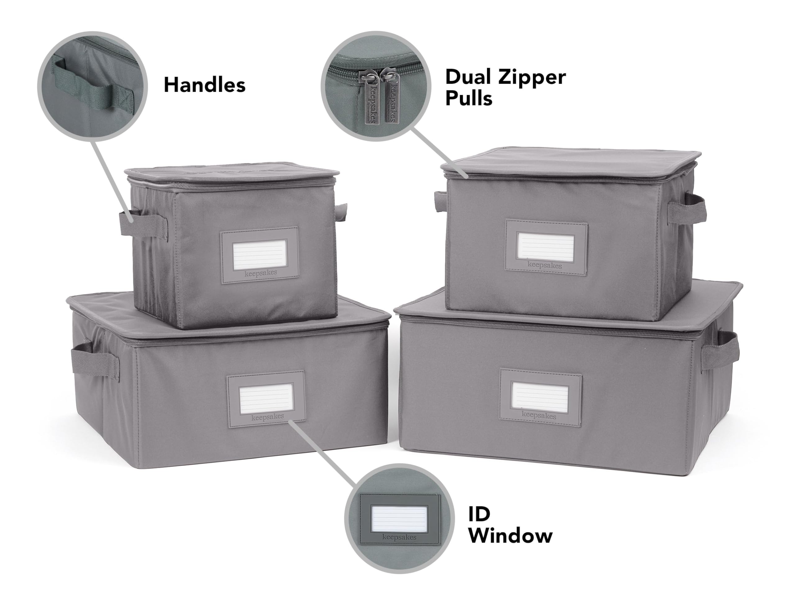 Covermates Keepsakes Dish Storage Box – Stackable Organizer with Reinforced Handles for China, Plates & Glassware – Durable Graphite Kitchen Cabinet Storage Solution for Home & Restaurant Use